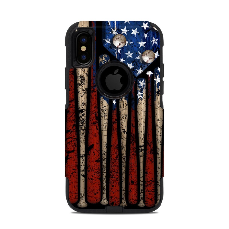 OtterBox Commuter iPhone XS Case Skin design of Baseball bat, Baseball equipment, with black, red, gray, green, blue colors