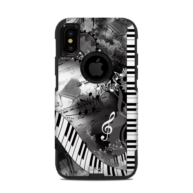 OtterBox Commuter iPhone XS Case Skin design of Music, Monochrome, Black-and-white, Illustration, Graphic design, Musical instrument, Technology, Musical keyboard, Piano, Electronic instrument, with black, gray, white colors
