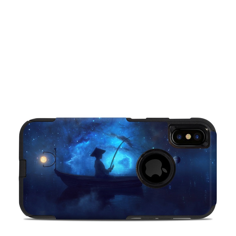 OtterBox Commuter iPhone XS Case Skin design of Sky, Night, Atmosphere, Light, Atmospheric phenomenon, Darkness, Screenshot, Space, Midnight, Moonlight, with white, blue, black, green, orange colors
