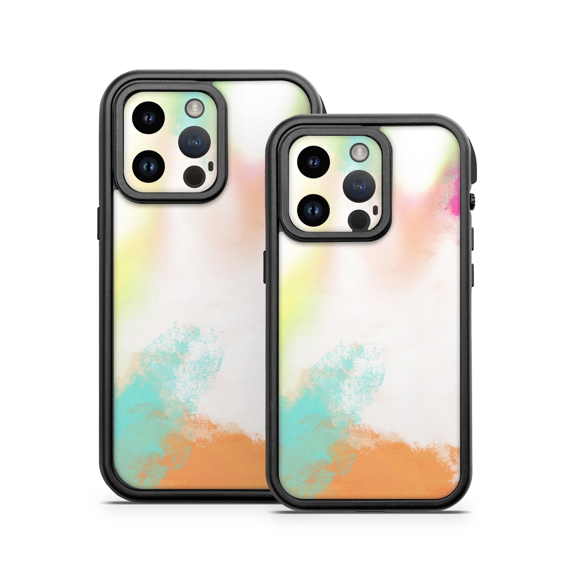 OtterBox Fre iPhone 14 Series Case Skin design of Sky, Yellow, Orange, Pink, Art, Illustration, Visual Arts, Pattern, Colorfulness, Watercolor Paint, with white, pink, orange, yellow, blue, brown colors