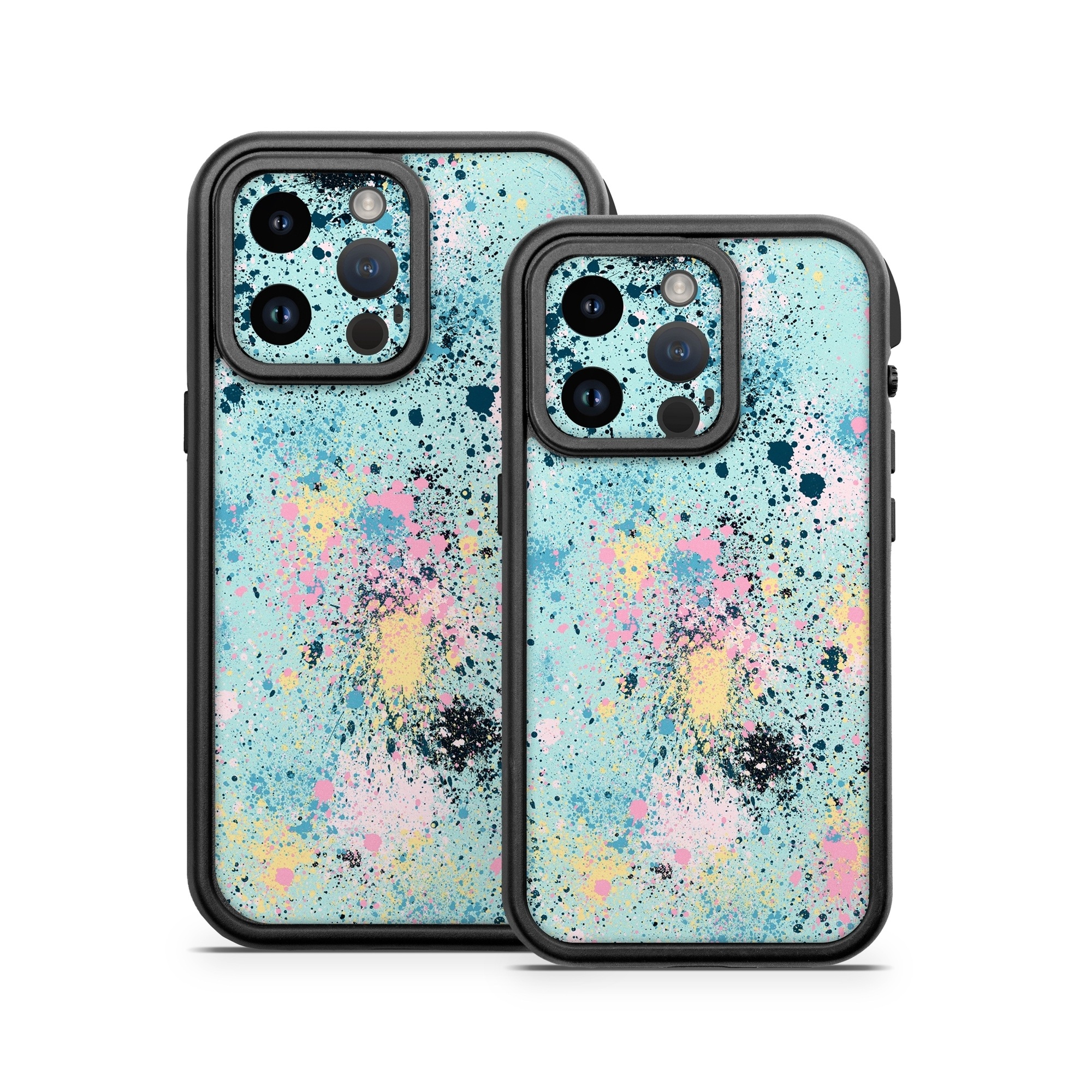 OtterBox Fre iPhone 14 Series Case Skin design of Colorfulness, Art, Paint, Aqua, Art paint, Pattern, Tints and shades, Magenta, Electric blue, Creative arts, with blue, black, pink, yellow colors