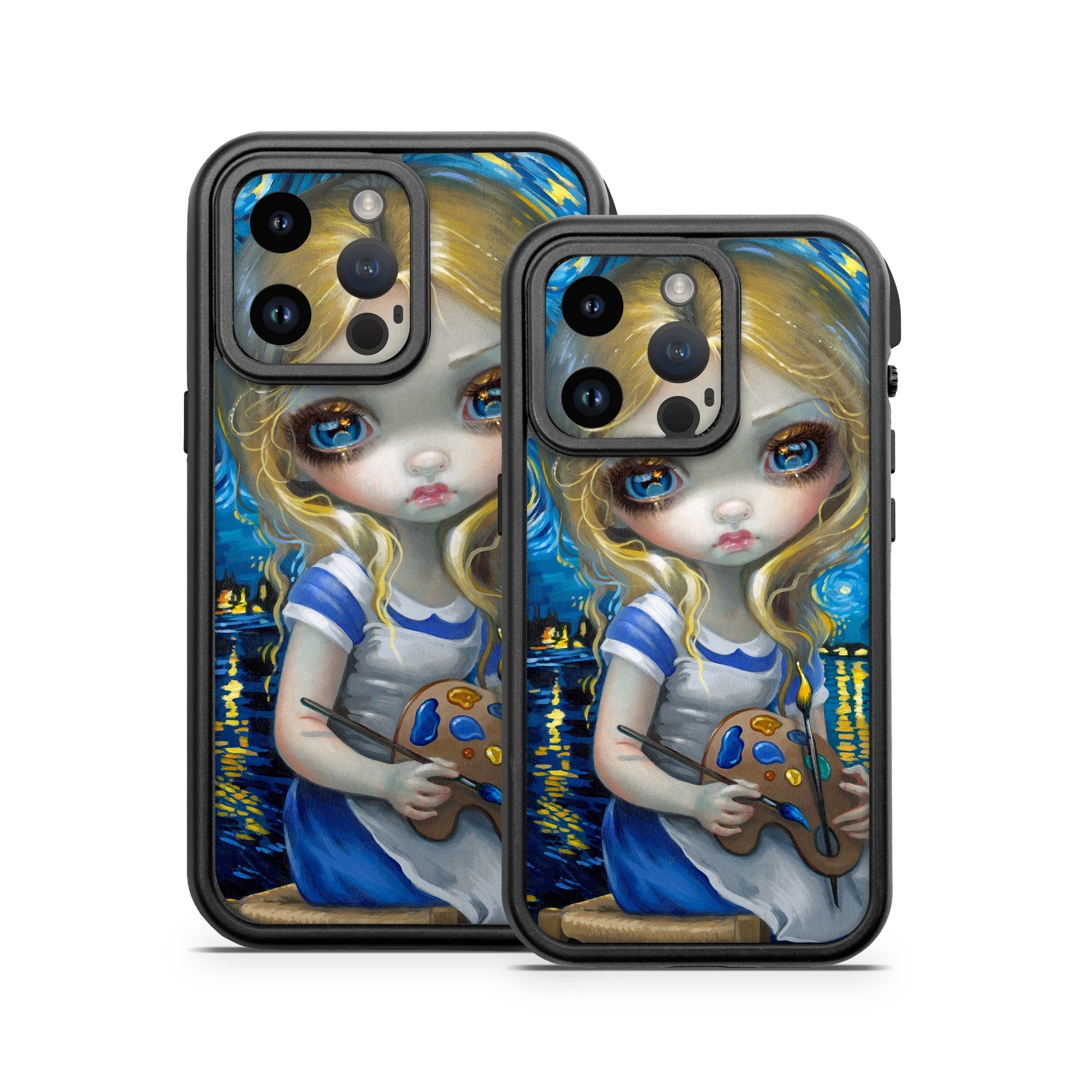 OtterBox Fre iPhone 14 Series Case Skin design of Blue, Illustration, Cg artwork, Doll, Art, Acrylic paint, Painting, Toy, Fictional character, Visual arts, with blue, yellow, white, brown, red colors