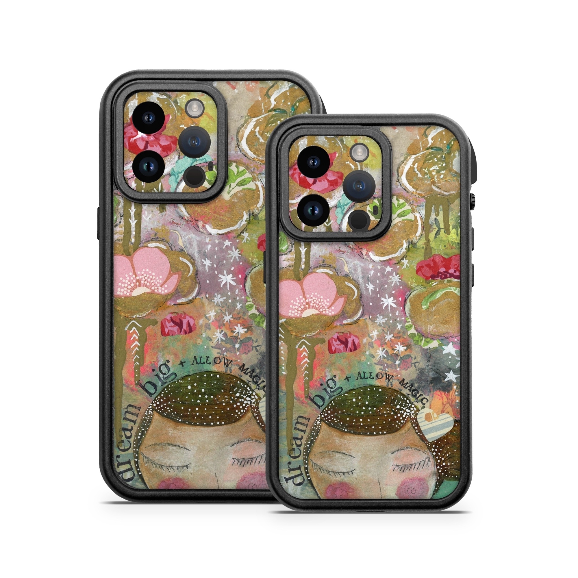 OtterBox Fre iPhone 14 Series Case Skin design of Painting, Pink, Illustration, Art, Child art, Watercolor paint, Drawing, Visual arts, Still life, with brown, pink, red, green, white, black, orange, gray colors