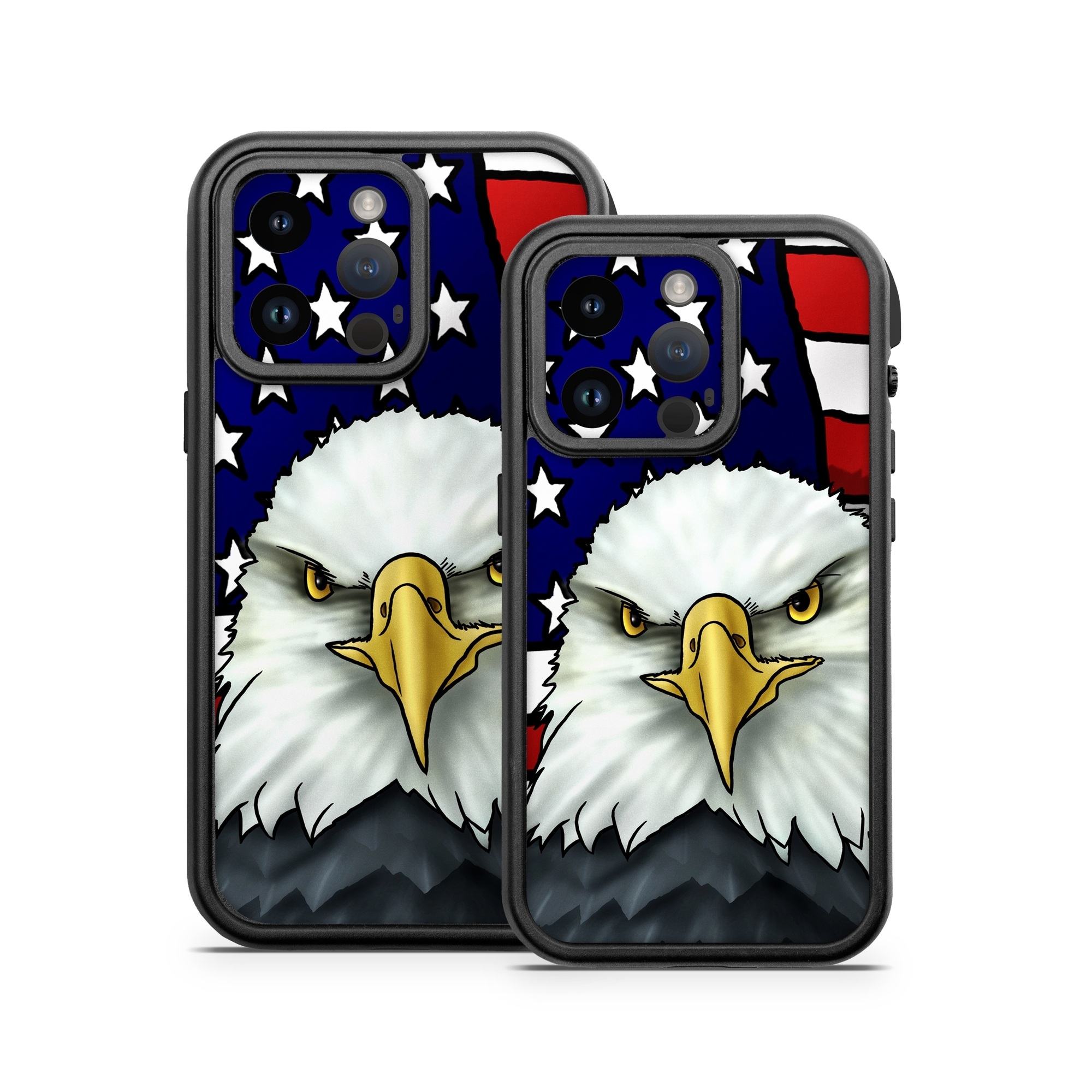 OtterBox Fre iPhone 14 Series Case Skin design of Bald eagle, Eagle, Bird, Bird of prey, Accipitridae, Beak, Accipitriformes, Sea eagle, Flag, with white, gray, blue, yellow, red colors