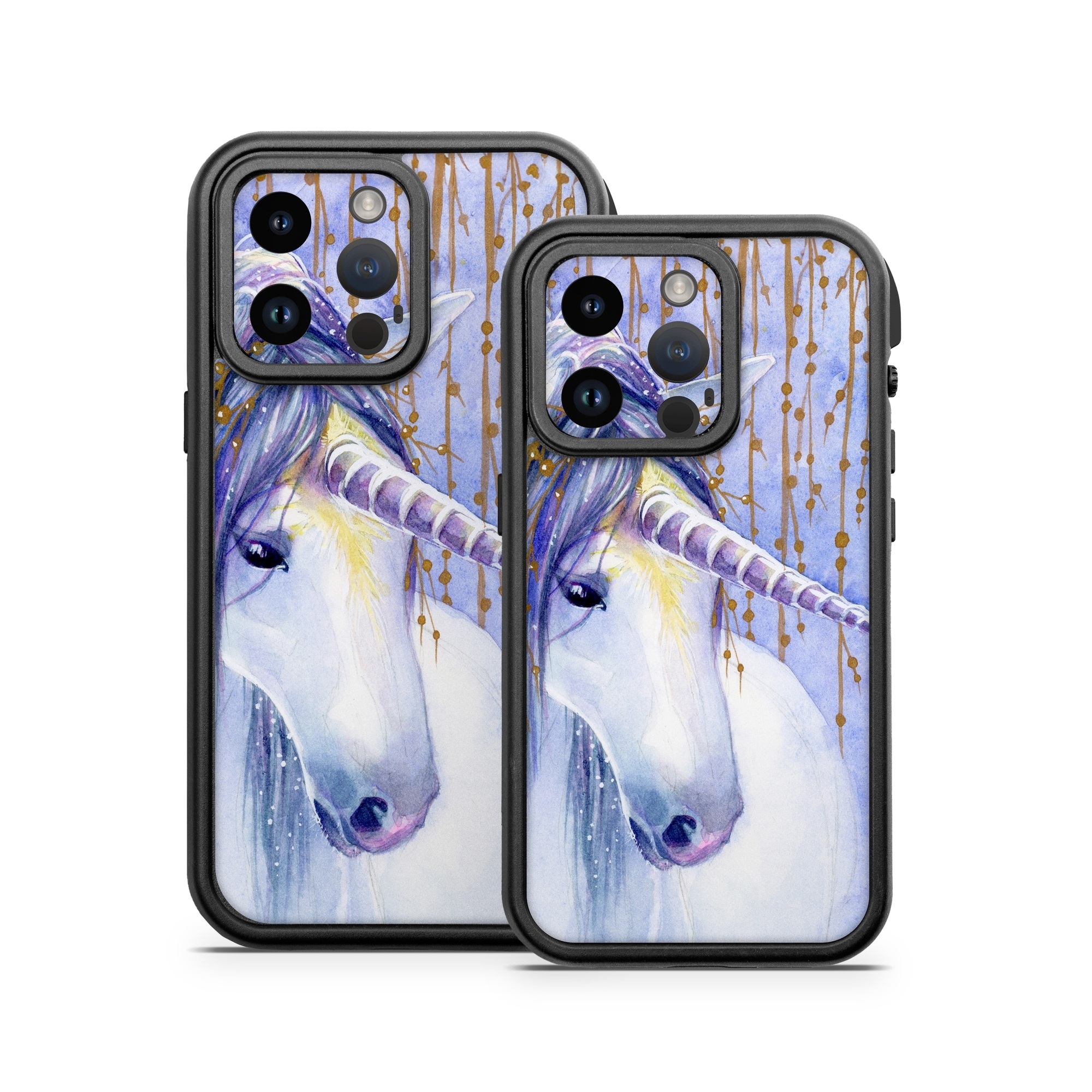 OtterBox Fre iPhone 14 Series Case Skin design of Horse, Eyelash, Painting, Working animal, Line, Art, Paint, Snout, Pack animal, Illustration, with white, purple, brown, yellow colors