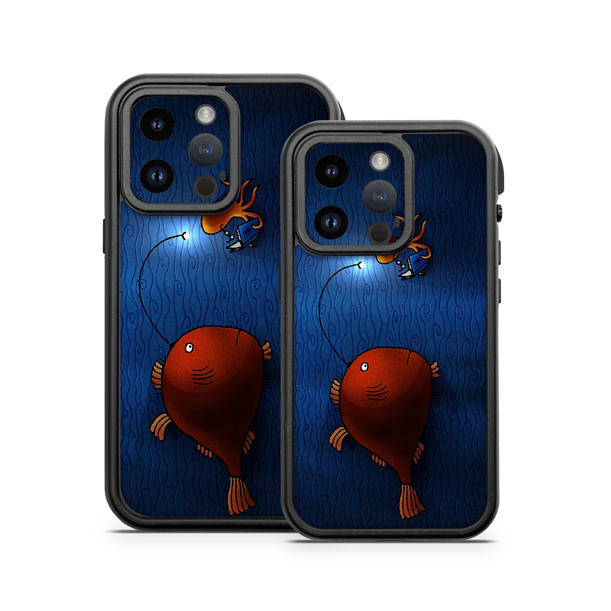 OtterBox Fre iPhone 14 Series Case Skin design of Deep sea fish, Anglerfish, Illustration, Fish, Animation, Art, with blue, red colors