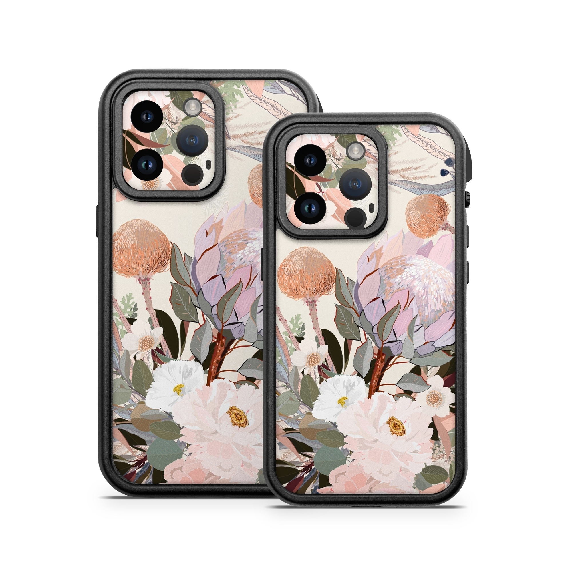 OtterBox Fre iPhone 14 Series Case Skin design of Flower, Floral design, Watercolor paint, Plant, Spring, Branch, Flower Arranging, Lilac, Floristry, Petal, with pink, purple, green, brown, white, yellow, black colors