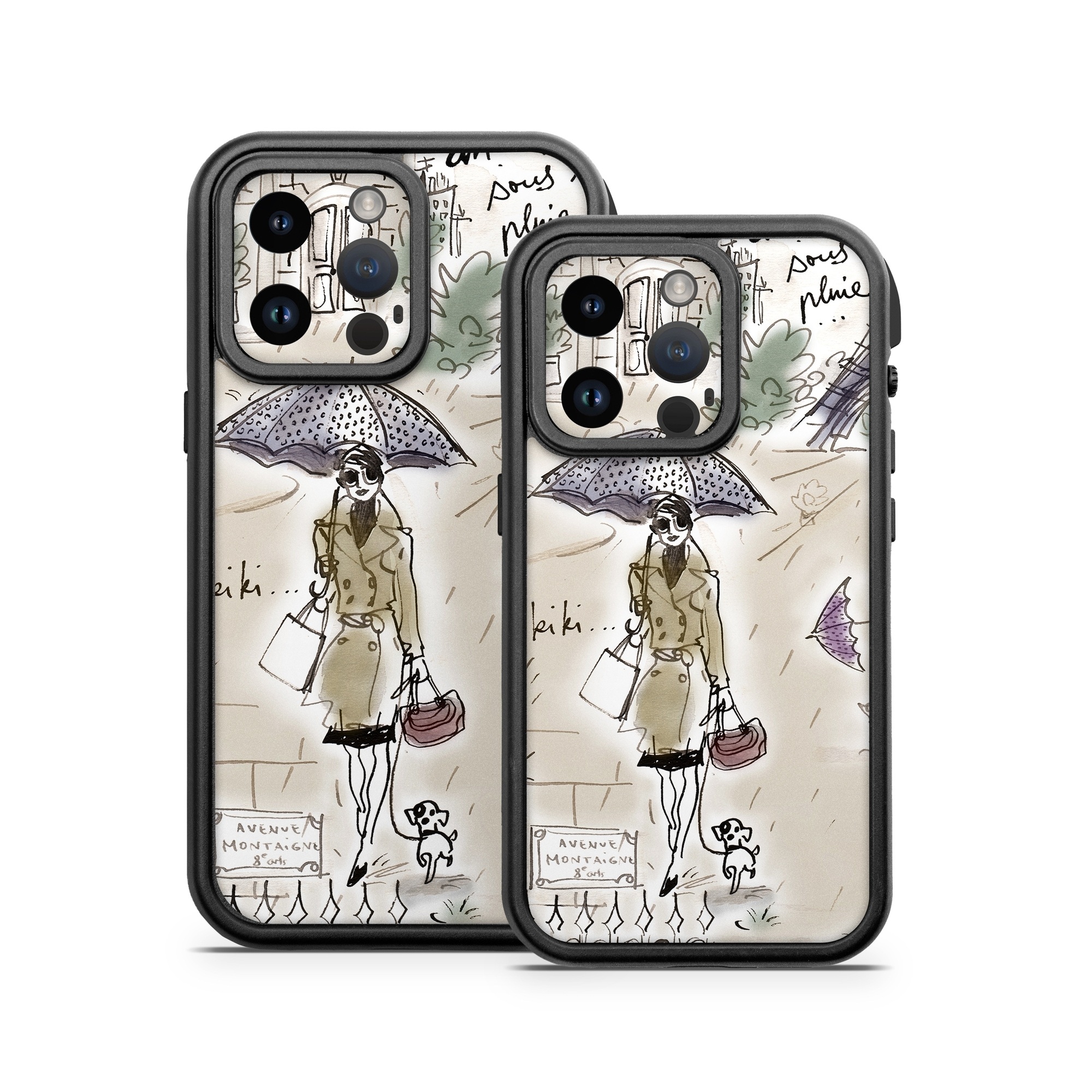 OtterBox Fre iPhone 14 Series Case Skin design of Cartoon, Umbrella, Illustration, Organism, Art, Fiction, Fictional character, with brown, gray, purple colors