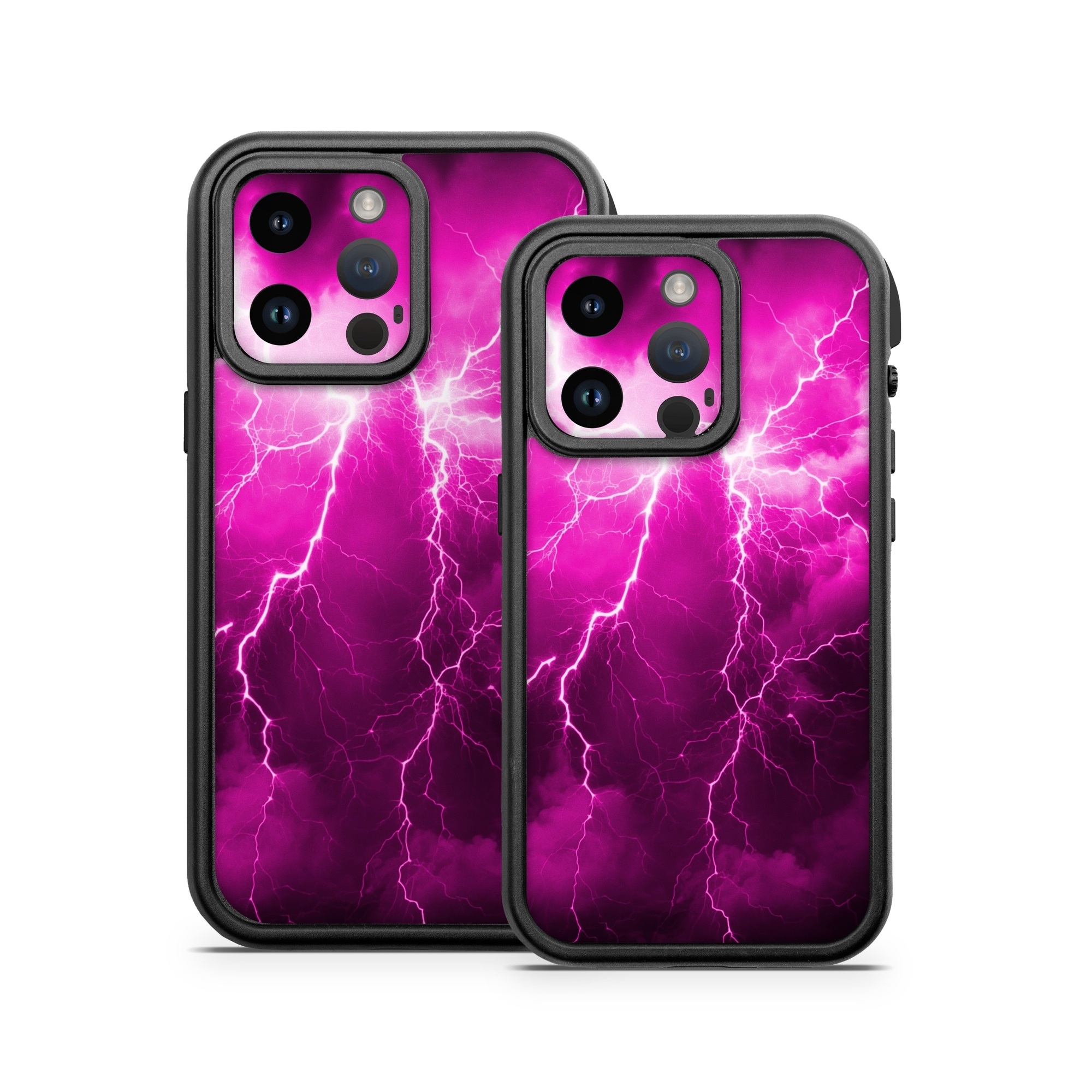 OtterBox Fre iPhone 14 Series Case Skin design of Sky, Thunder, Lightning, Thunderstorm, Atmosphere, White, Purple, Light, Nature, Water, with black, pink colors