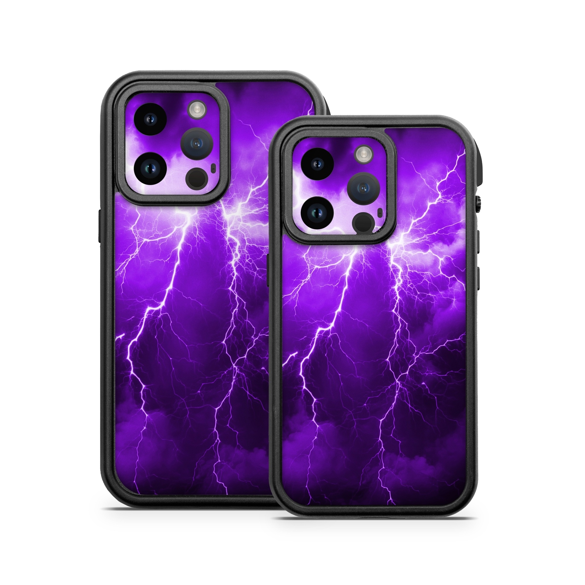 OtterBox Fre iPhone 14 Series Case Skin design of Sky, Lightning, Thunder, Atmosphere, Thunderstorm, Daytime, Purple, Light, Cloud, Nature, with black, purple colors