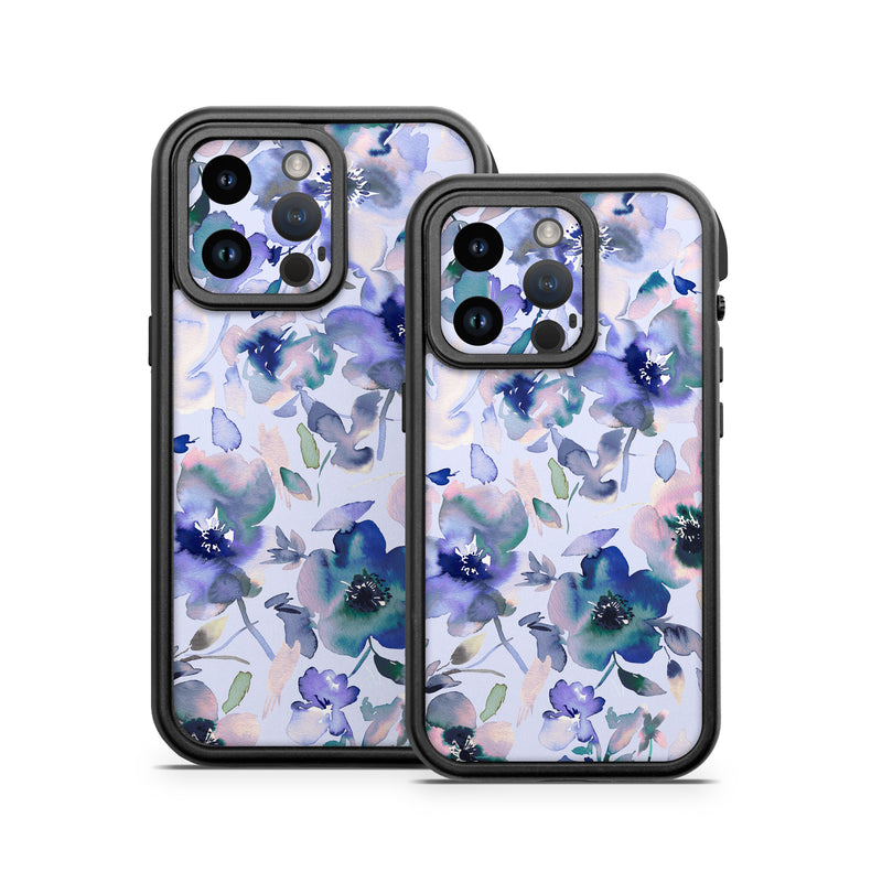 OtterBox Fre iPhone 14 Series Case Skin design of Blue, Flower, Petal, Pink, Purple, Wildflower, Watercolor painting, Floral design, Lobelias, Borages, with white, purple, black, pink, green colors