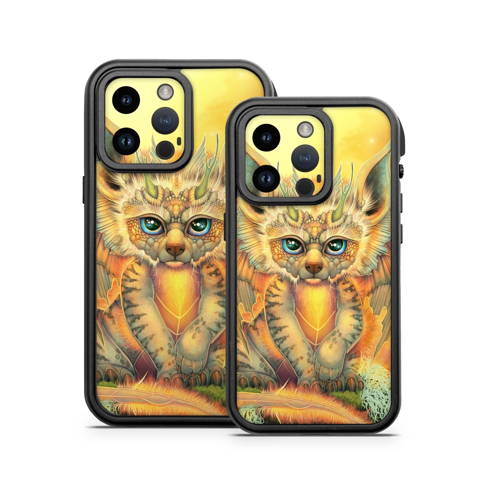 OtterBox Fre iPhone 14 Series Case Skin design of Nature, Mammal, Art, Fawn, Owl, Illustration, Tail, Fictional character, Visual arts, Terrestrial animal, with yellow, orange, green, white, black colors