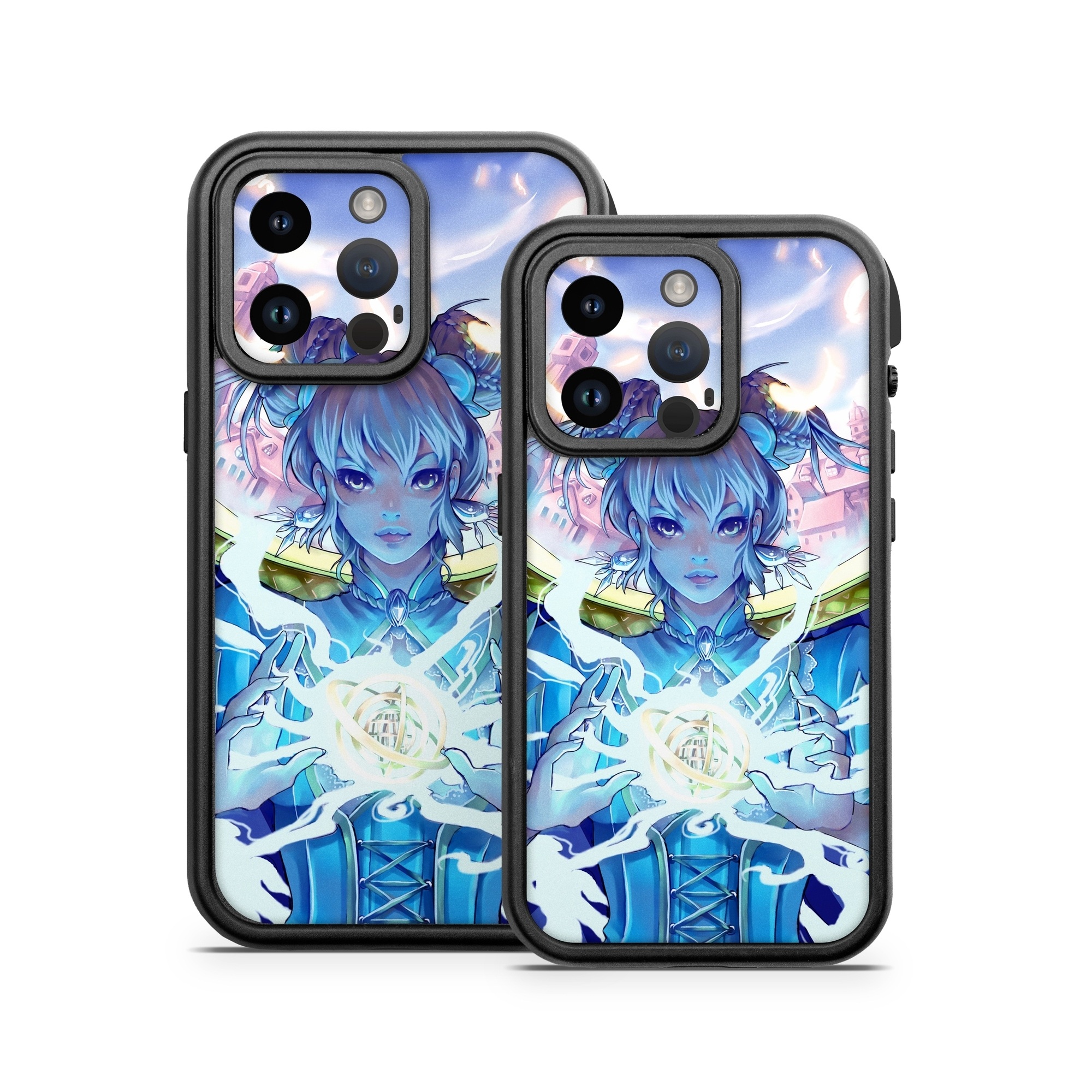 OtterBox Fre iPhone 14 Series Case Skin design of Cg artwork, Anime, Cartoon, Sky, Long hair, Illustration, Fictional character, Black hair, Art, with blue, purple, pink, white, yellow colors