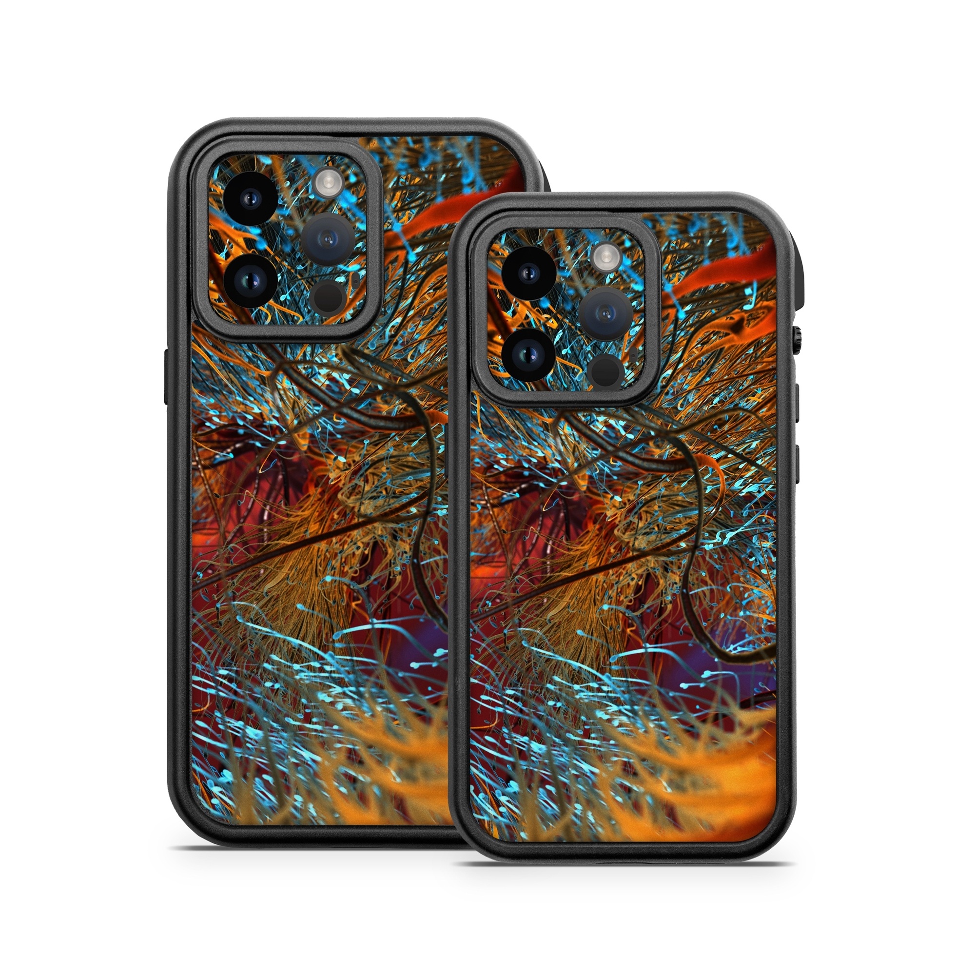 OtterBox Fre iPhone 14 Series Case Skin design of Orange, Tree, Electric blue, Organism, Fractal art, Plant, Art, Graphics, Space, Psychedelic art, with orange, blue, red, yellow, purple colors