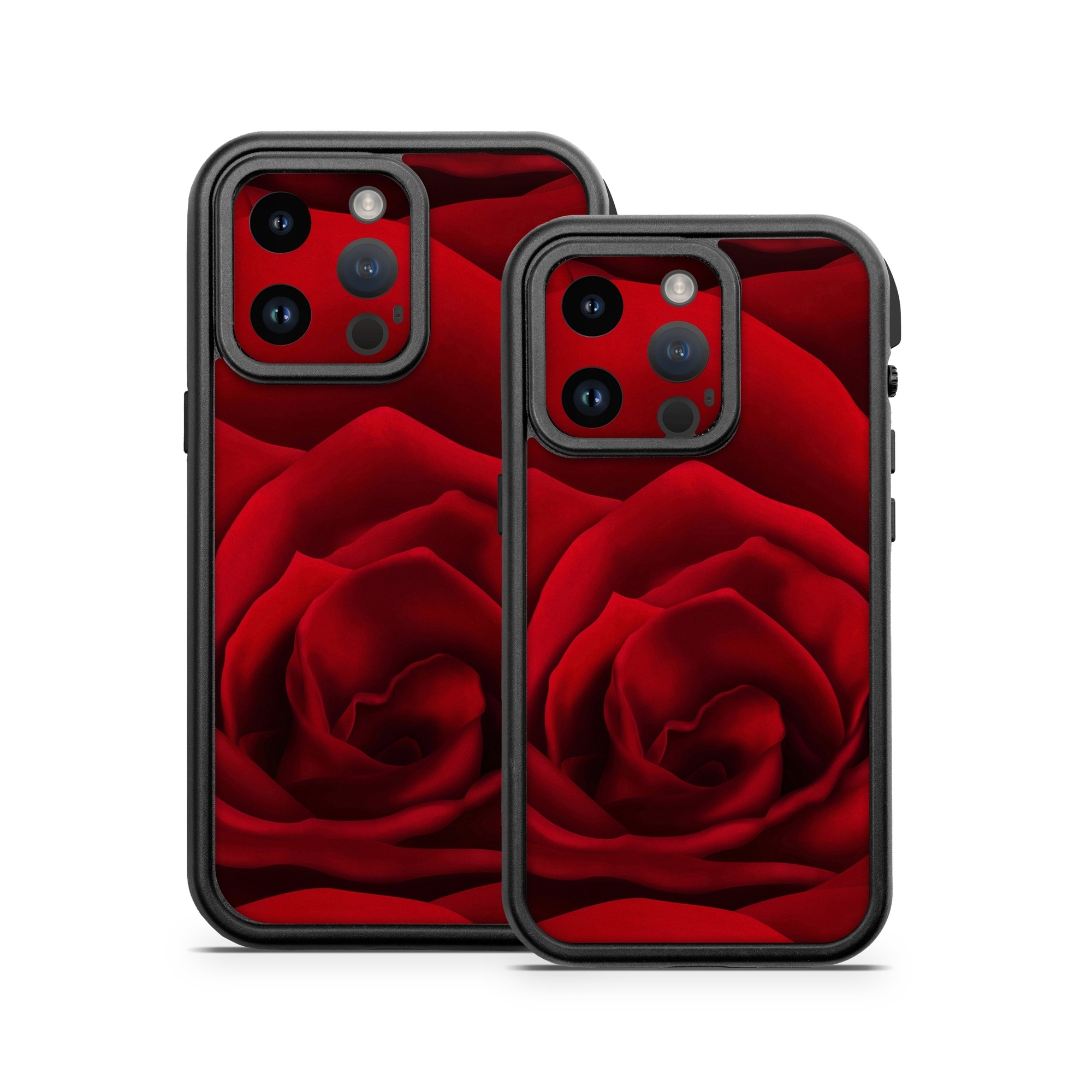 OtterBox Fre iPhone 14 Series Case Skin design of Red, Garden roses, Rose, Petal, Flower, Nature, Floribunda, Rose family, Close-up, Plant, with black, red colors