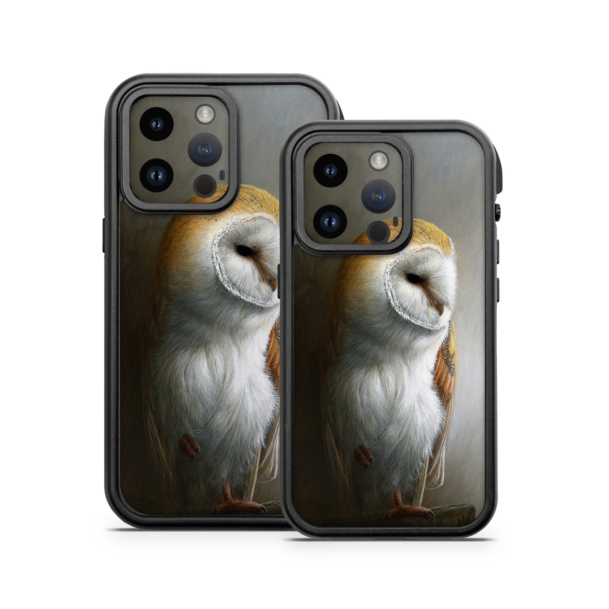 OtterBox Fre iPhone 14 Series Case Skin design of Barn owl, Owl, Bird, Bird of prey, Beak, Wildlife, with yellow, white, orange, brown colors