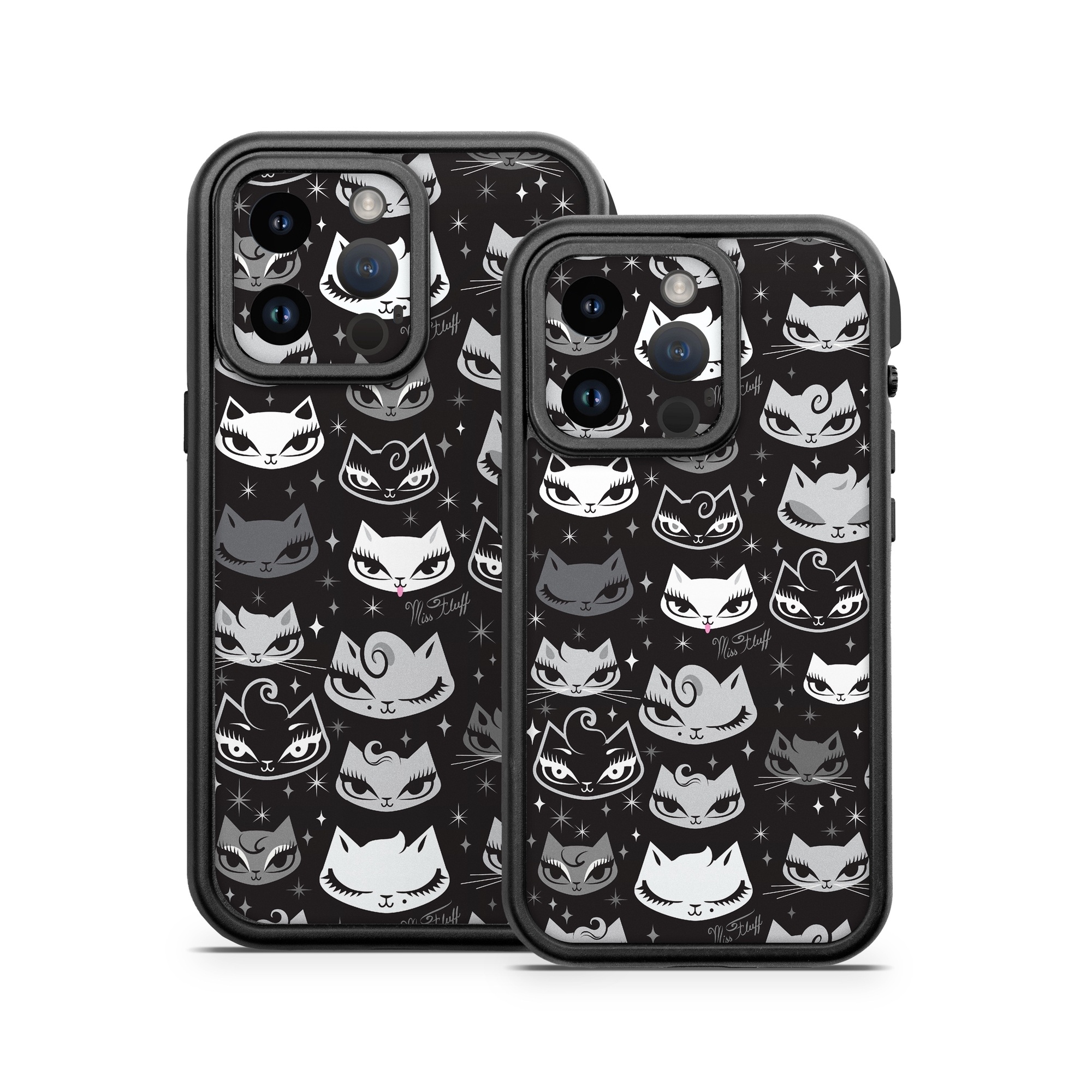 OtterBox Fre iPhone 14 Series Case Skin design of Pattern, Design, Headgear, Hat, Smile, Team, Crowd, with black, white, gray colors
