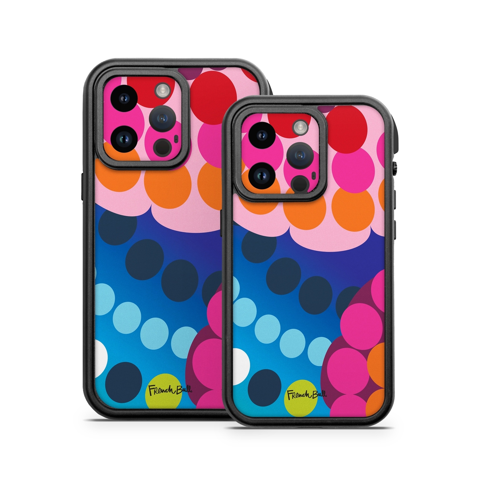 OtterBox Fre iPhone 14 Series Case Skin design of Pattern, Circle, Orange, Colorfulness, Design, Line, Polka dot, Graphic design, Graphics, Heart, with blue, green, pink, orange, purple colors