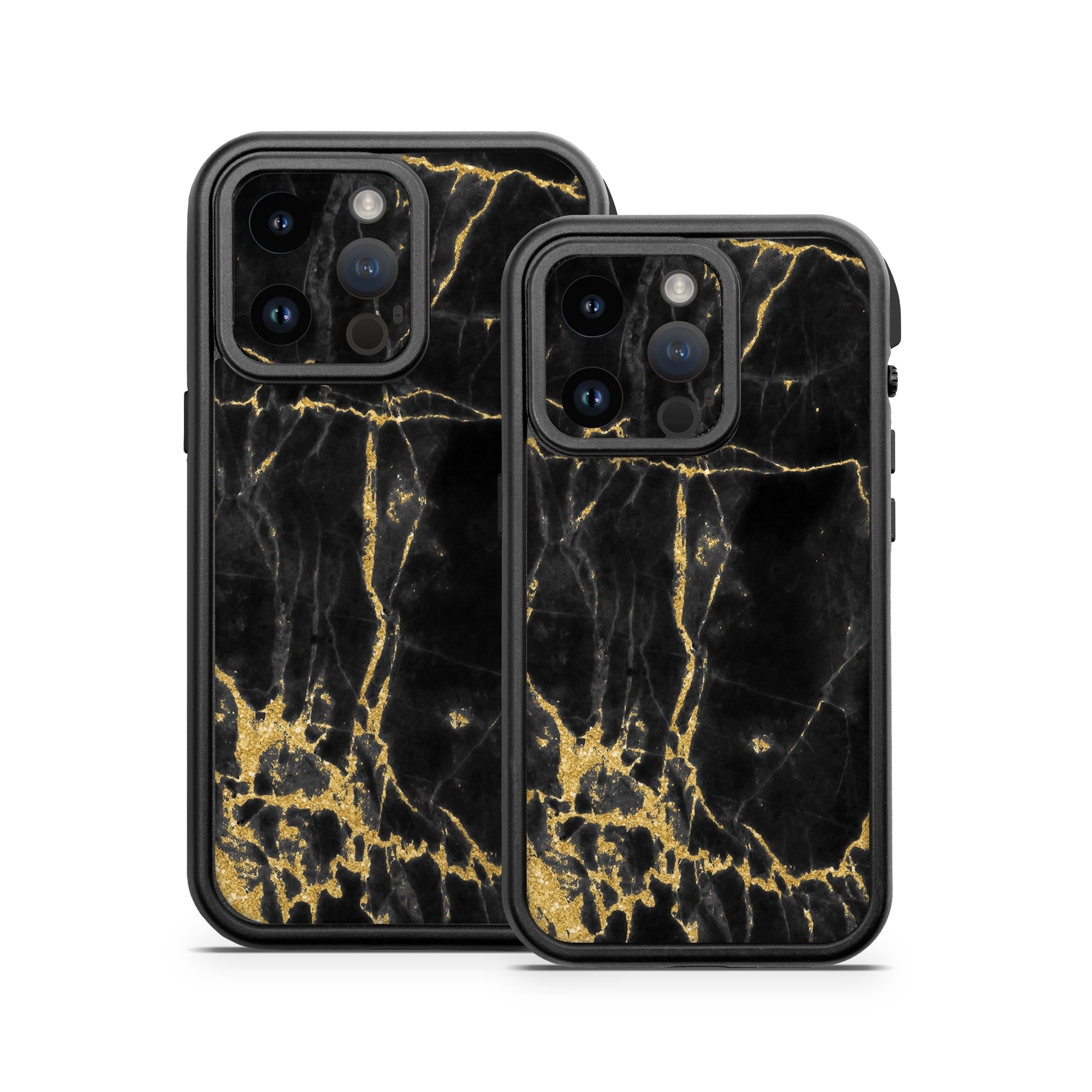 OtterBox Fre iPhone 14 Series Case Skin design of Black, Yellow, Water, Brown, Branch, Leaf, Rock, Tree, Marble, Sky, with black, yellow colors