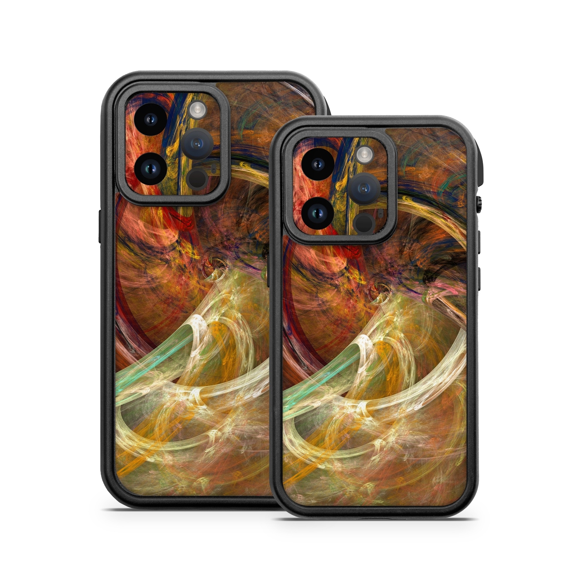 OtterBox Fre iPhone 14 Series Case Skin design of Fractal art, Art, Painting, Visual arts, Modern art, Graphics, Artwork, Stock photography, Circle, Space, with brown, red, yellow, orange, green colors