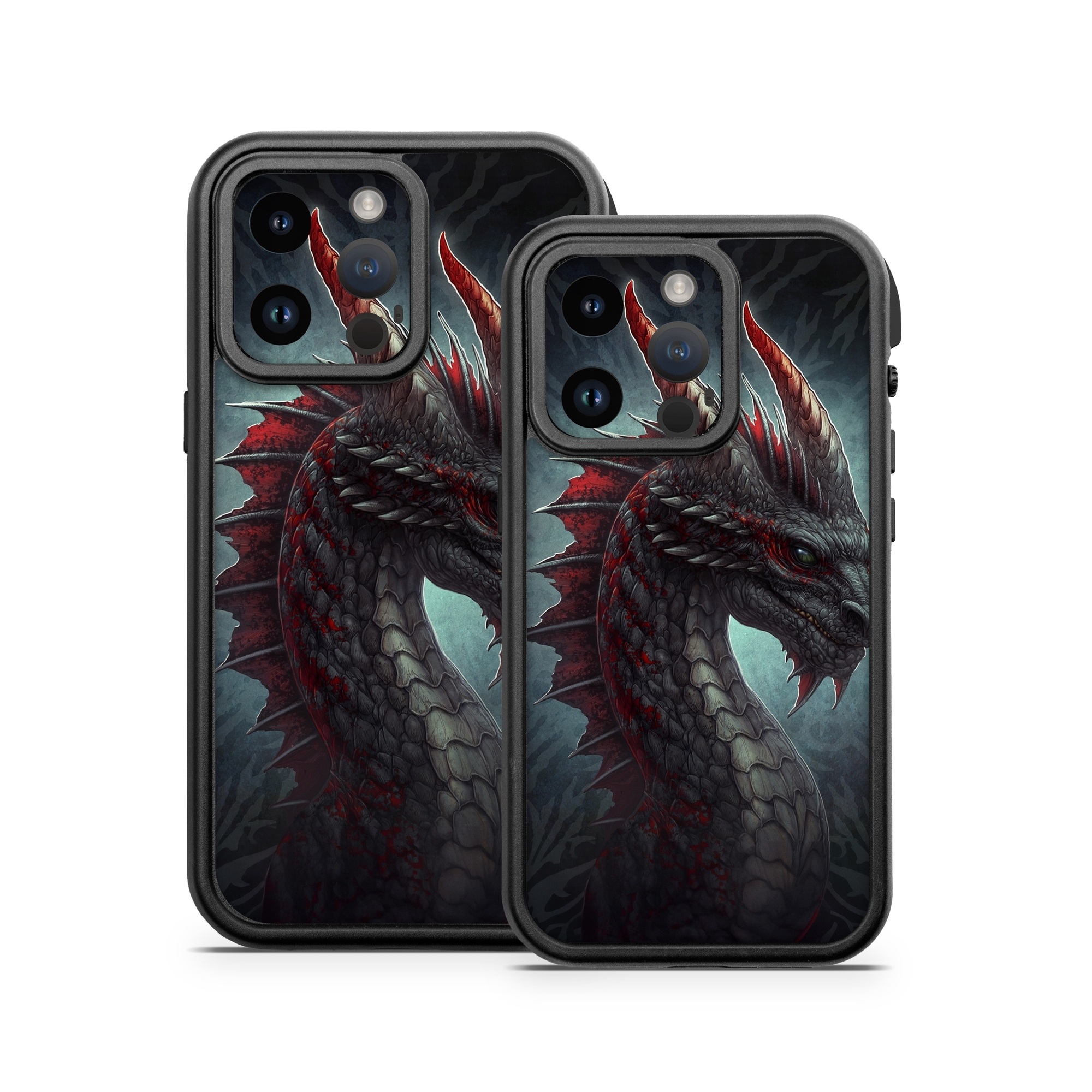 OtterBox Fre iPhone 14 Series Case Skin design of Dragon, Fictional character, Mythical creature, Demon, Cg artwork, Illustration, Green dragon, Supernatural creature, Cryptid, with red, gray, blue colors