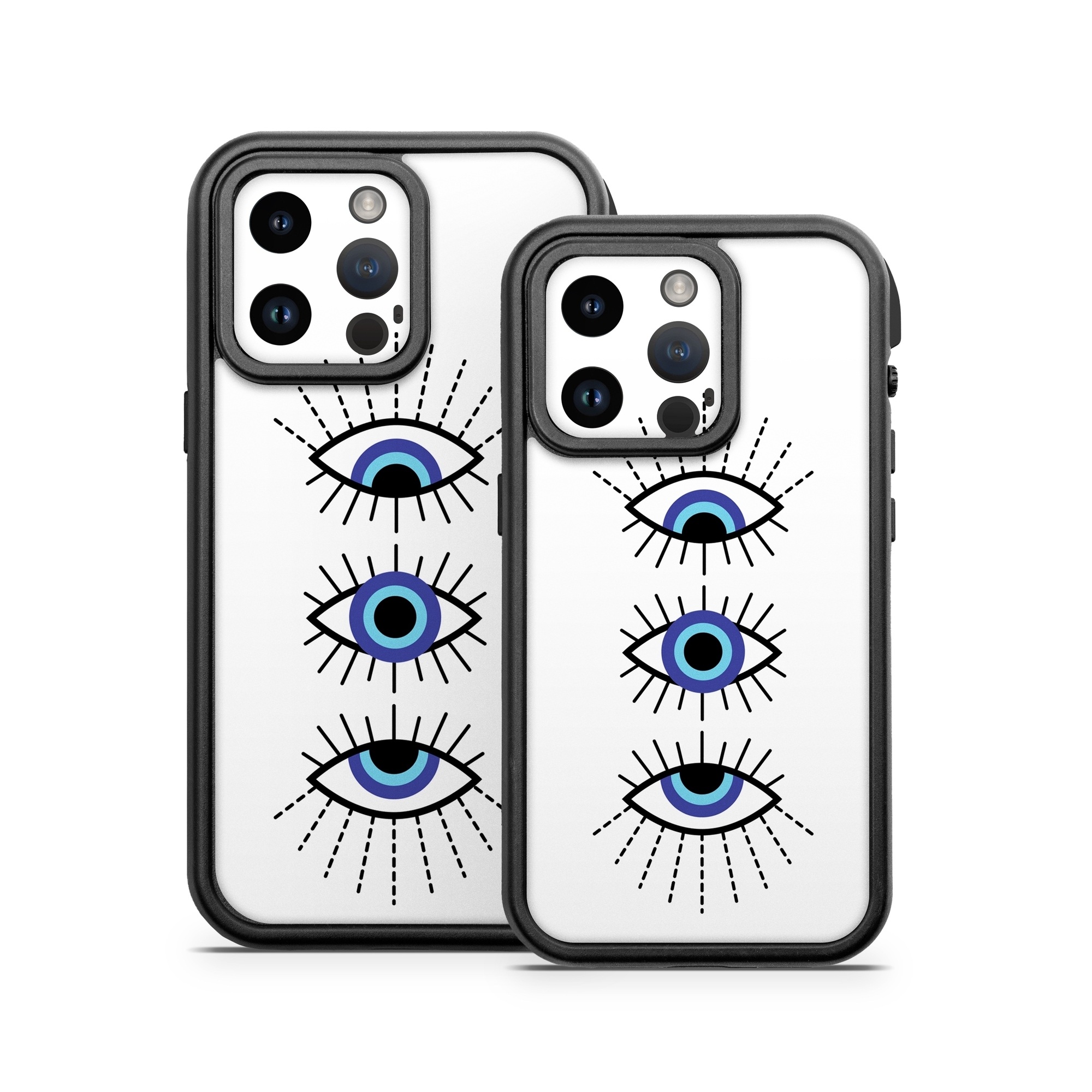 OtterBox Fre iPhone 14 Series Case Skin design of Eyebrow, Eyelash, Iris, Art, Font, Circle, Electric blue, Symmetry, Illustration, Graphics, with black, white, blue, purple colors