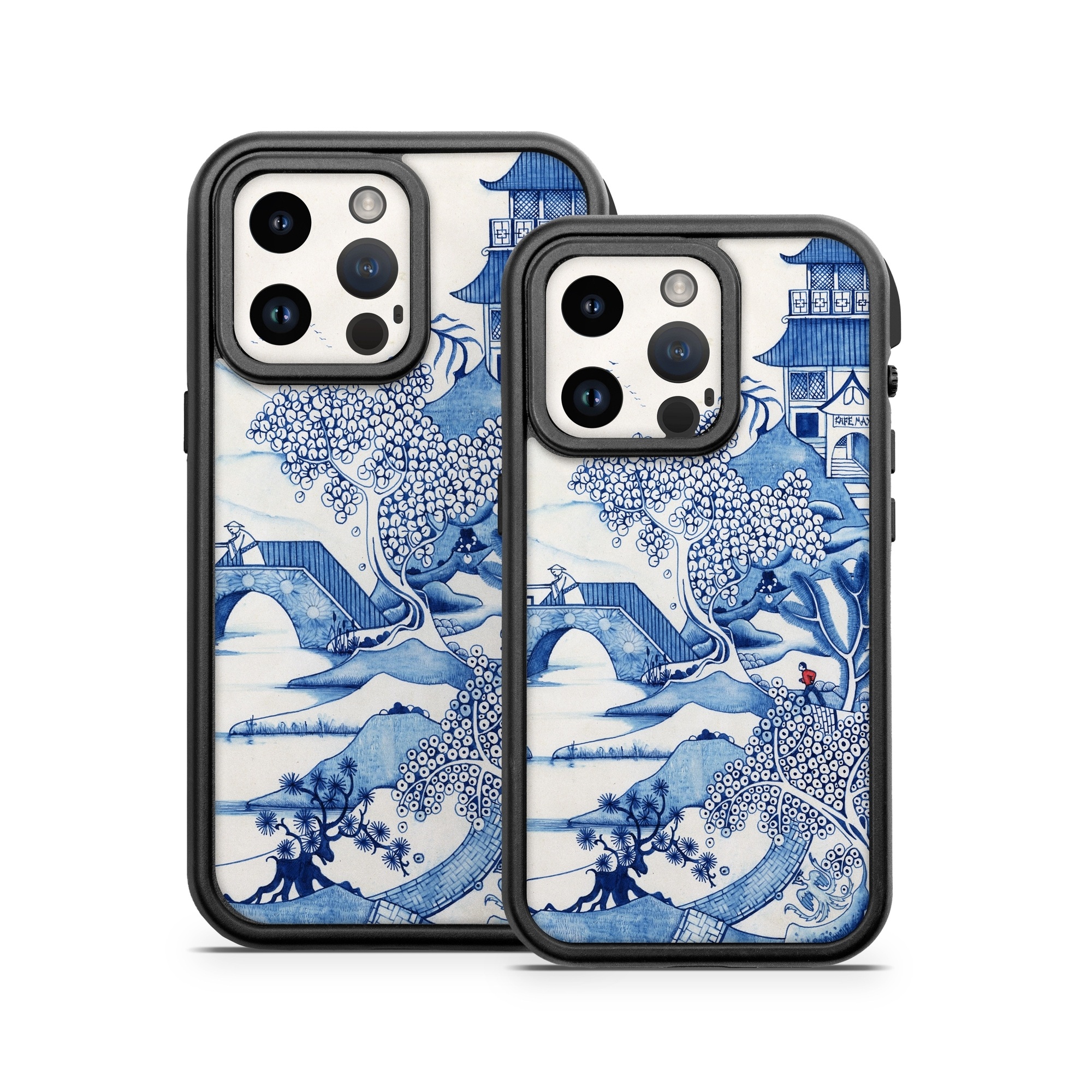OtterBox Fre iPhone 14 Series Case Skin design of Blue, Blue and white porcelain, Winter, Christmas eve, Illustration, Snow, World, Art, with blue, white colors
