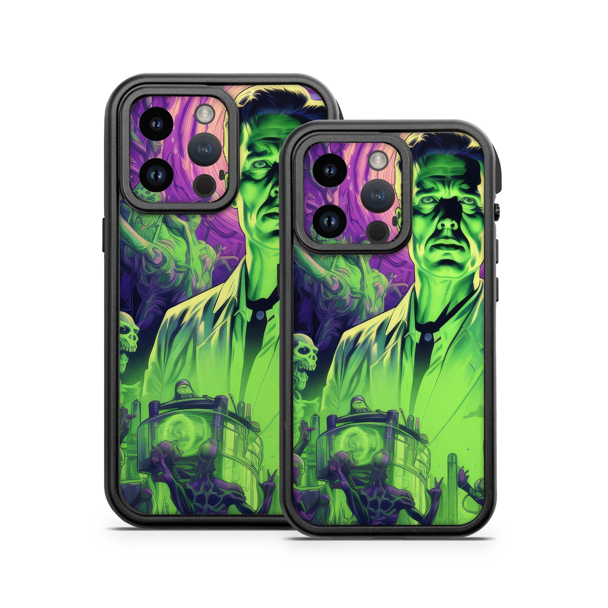 OtterBox Fre iPhone 14 Series Case Skin design of Art, Cool, Fictional character, Illustration, Painting, Electric blue, Visual arts, Artist, Event, Drawing, with black, green, purple colors