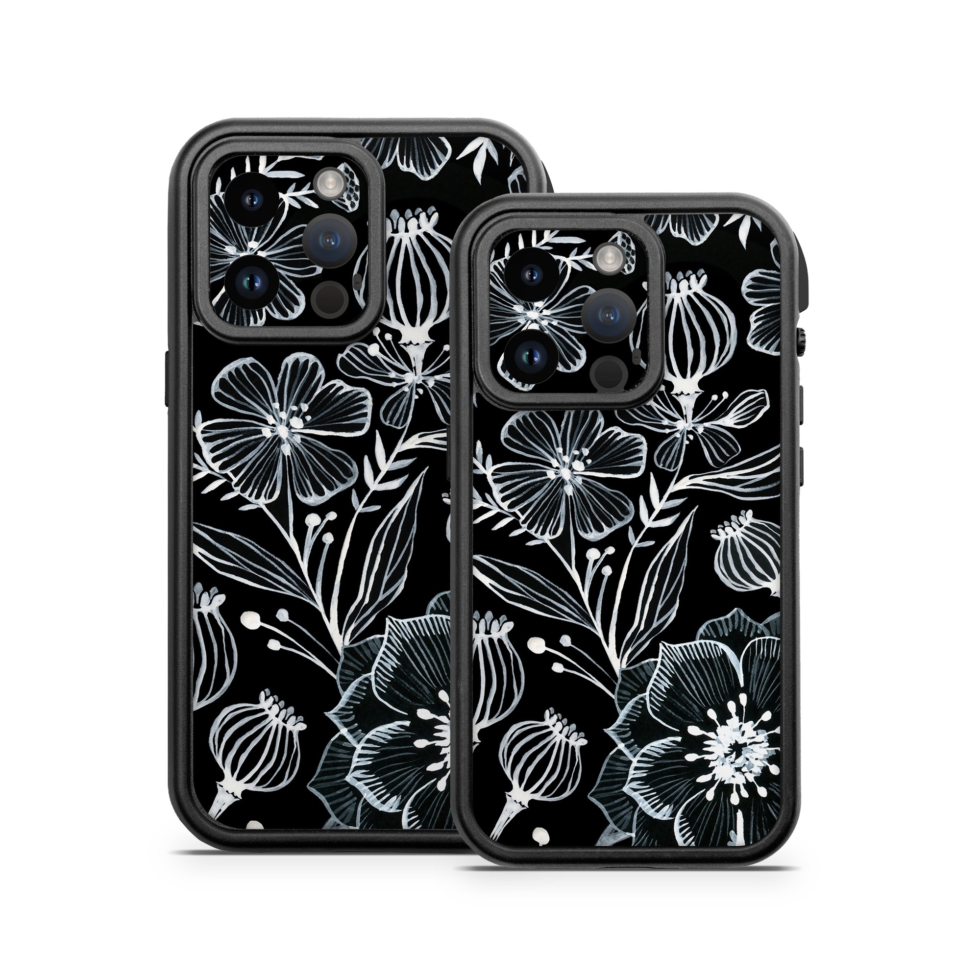 OtterBox Fre iPhone 14 Series Case Skin design of Pattern, Black-and-white, Flower, Monochrome photography, Plant, Design, Monochrome, Botany, Wildflower, Visual arts, with black, white colors