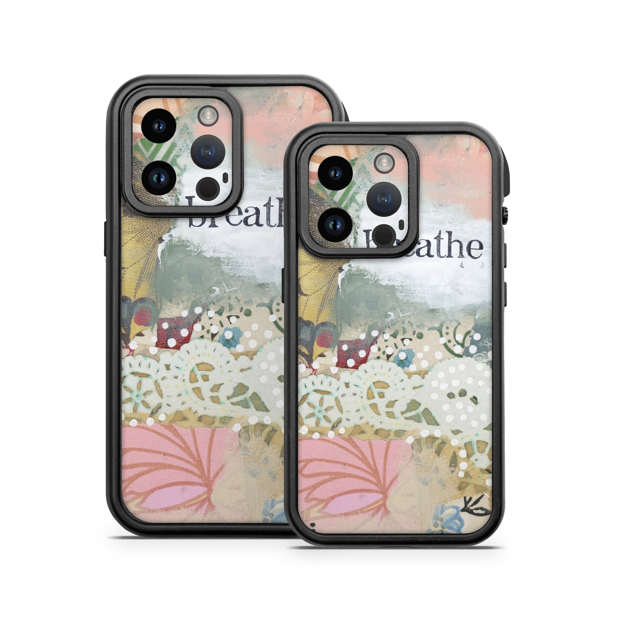 OtterBox Fre iPhone 14 Series Case Skin design of Butterfly, Moths and butterflies, Insect, Pollinator, Organism, Illustration, Brush-footed butterfly, Art, Fictional character, Wildflower, with pink, brown, white, black, red, blue, green colors