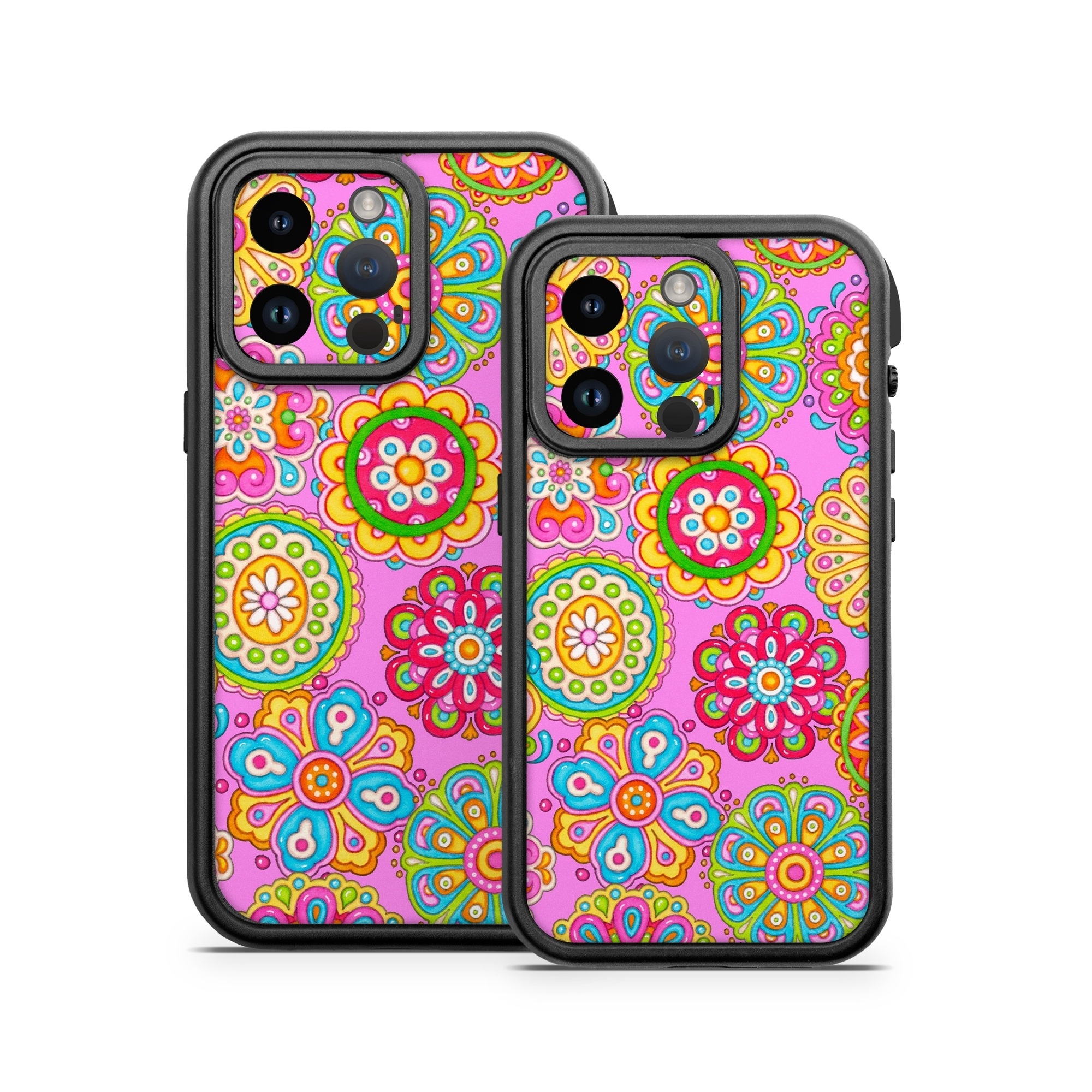 OtterBox Fre iPhone 14 Series Case Skin design of Pattern, Design, Textile, Visual arts, Wrapping paper, Motif, Pedicel, with pink, red, orange, yellow, green, blue, purple colors