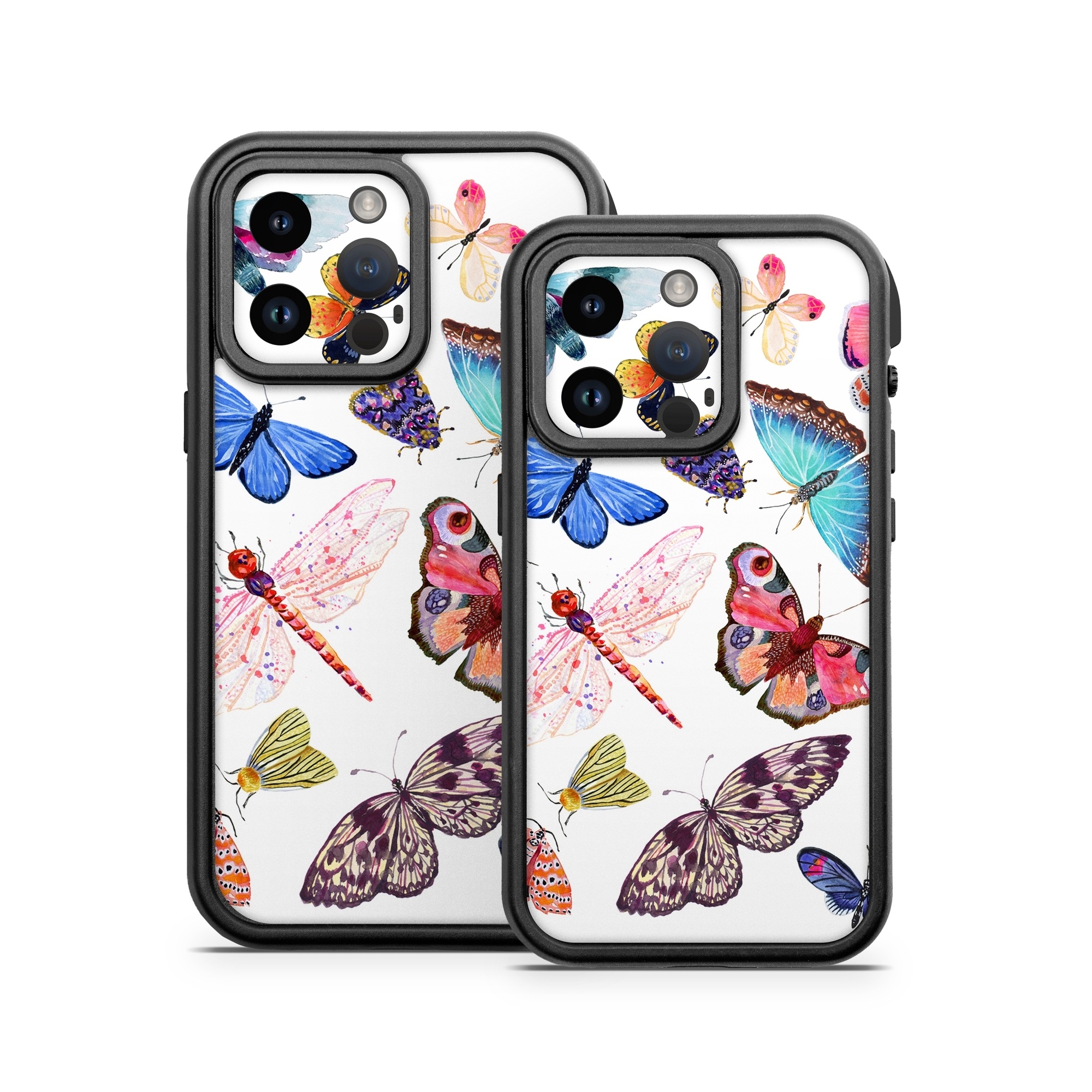 OtterBox Fre iPhone 14 Series Case Skin design of Butterfly, Pollinator, Insect, Arthropod, Organism, Moths and butterflies, Art, Symmetry, Wing, Illustration, with white, blue, green, red, yellow, orange, pink, brown, purple colors