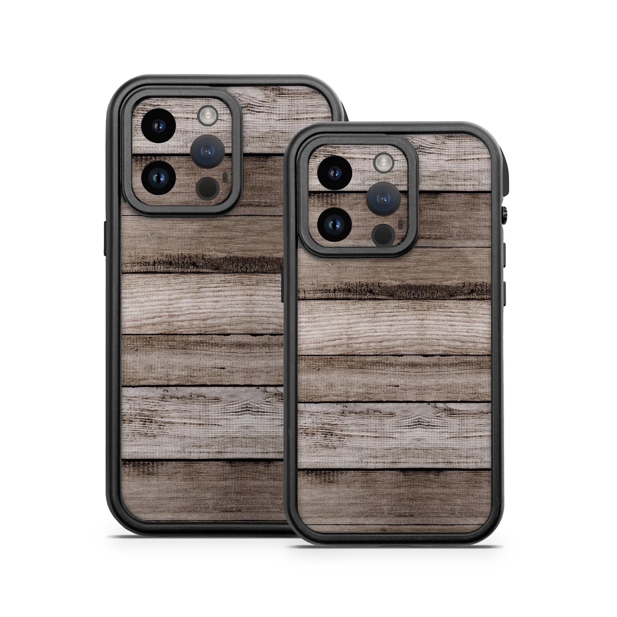 OtterBox Fre iPhone 14 Series Case Skin design of Wood, Plank, Wood stain, Hardwood, Line, Pattern, Floor, Lumber, Wood flooring, Plywood, with brown, black colors