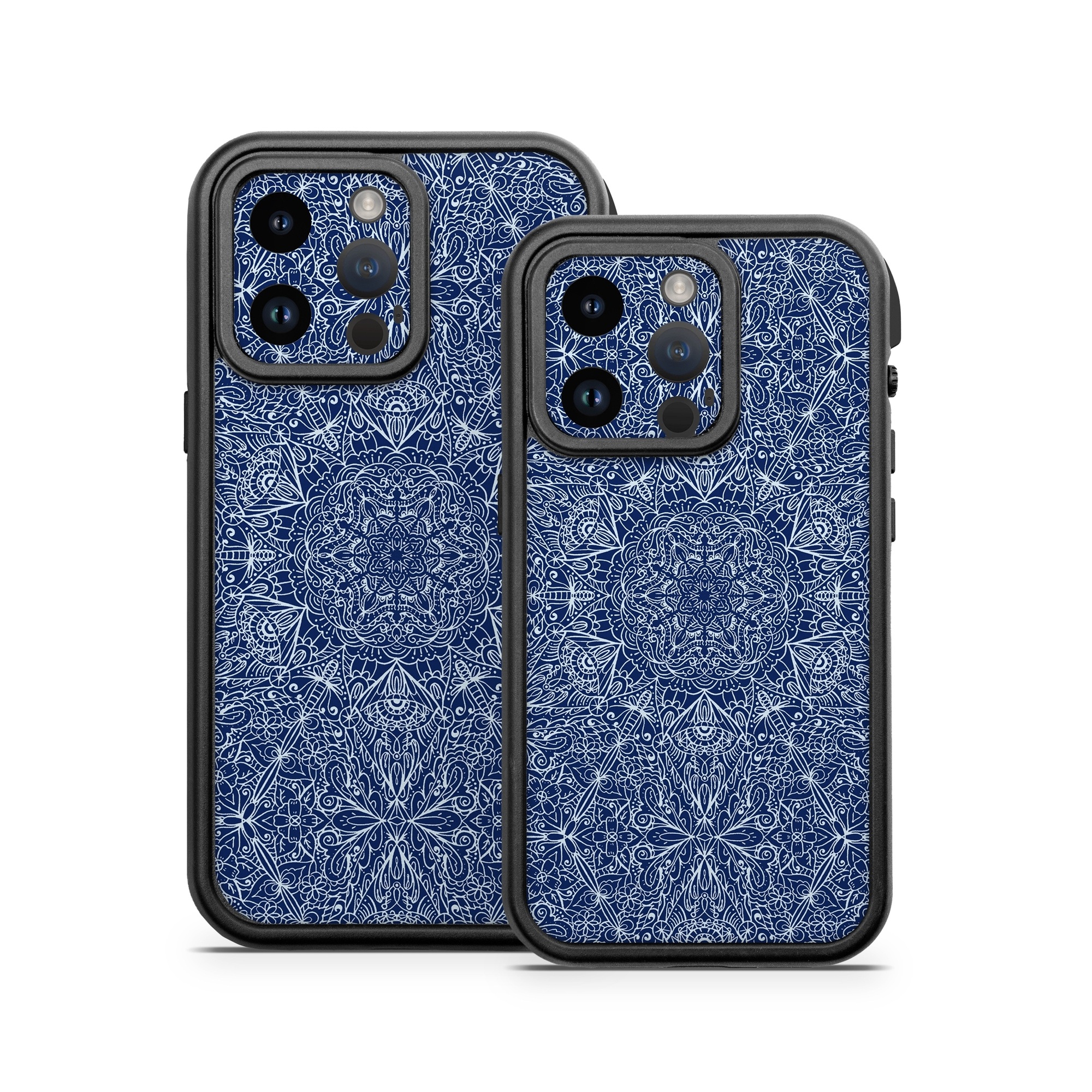 OtterBox Fre iPhone 14 Series Case Skin design of Blue, Pattern, Azure, Cobalt blue, Design, Textile, Electric blue, Wallpaper, Symmetry, with blue, white colors