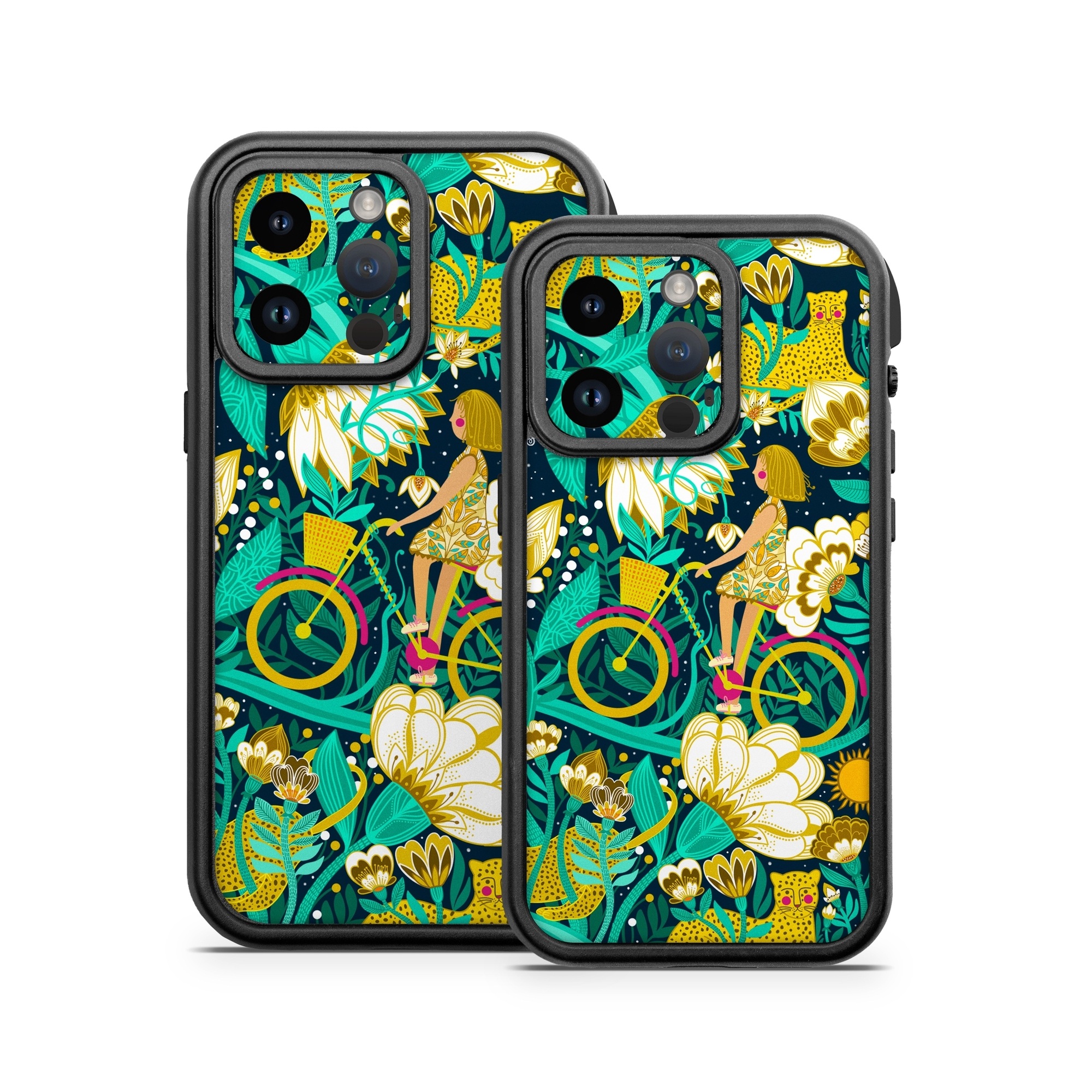 OtterBox Fre iPhone 14 Series Case Skin design of Green, Rectangle, Plant, Aqua, Pattern, Electric blue, Art, Motif, Design, Visual arts, with green, black, blue, yellow, pink, white, red, brown colors