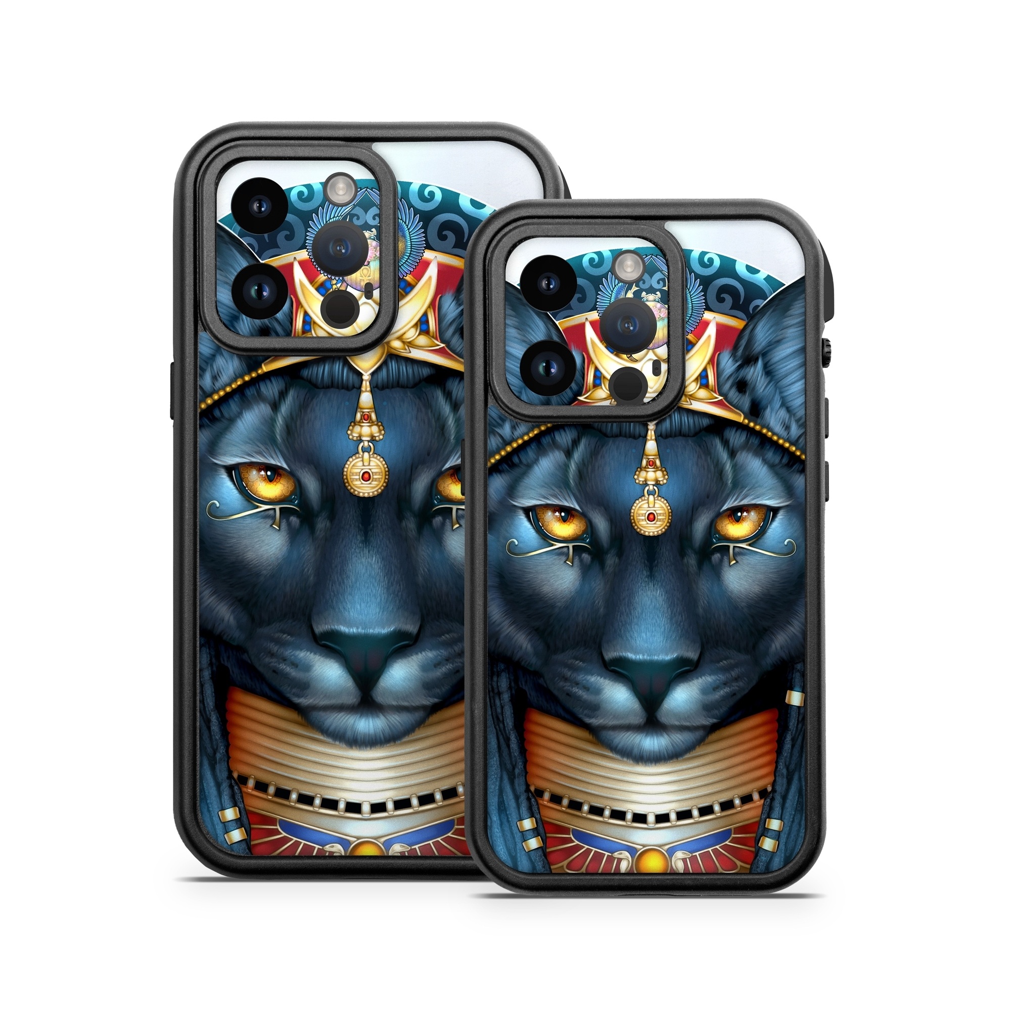 OtterBox Fre iPhone 14 Series Case Skin design of Jaw, Font, Whiskers, Toy, Snout, Personal protective equipment, Fictional character, Electric blue, Graphics, Mask, with black, white, red, blue, yellow, orange colors