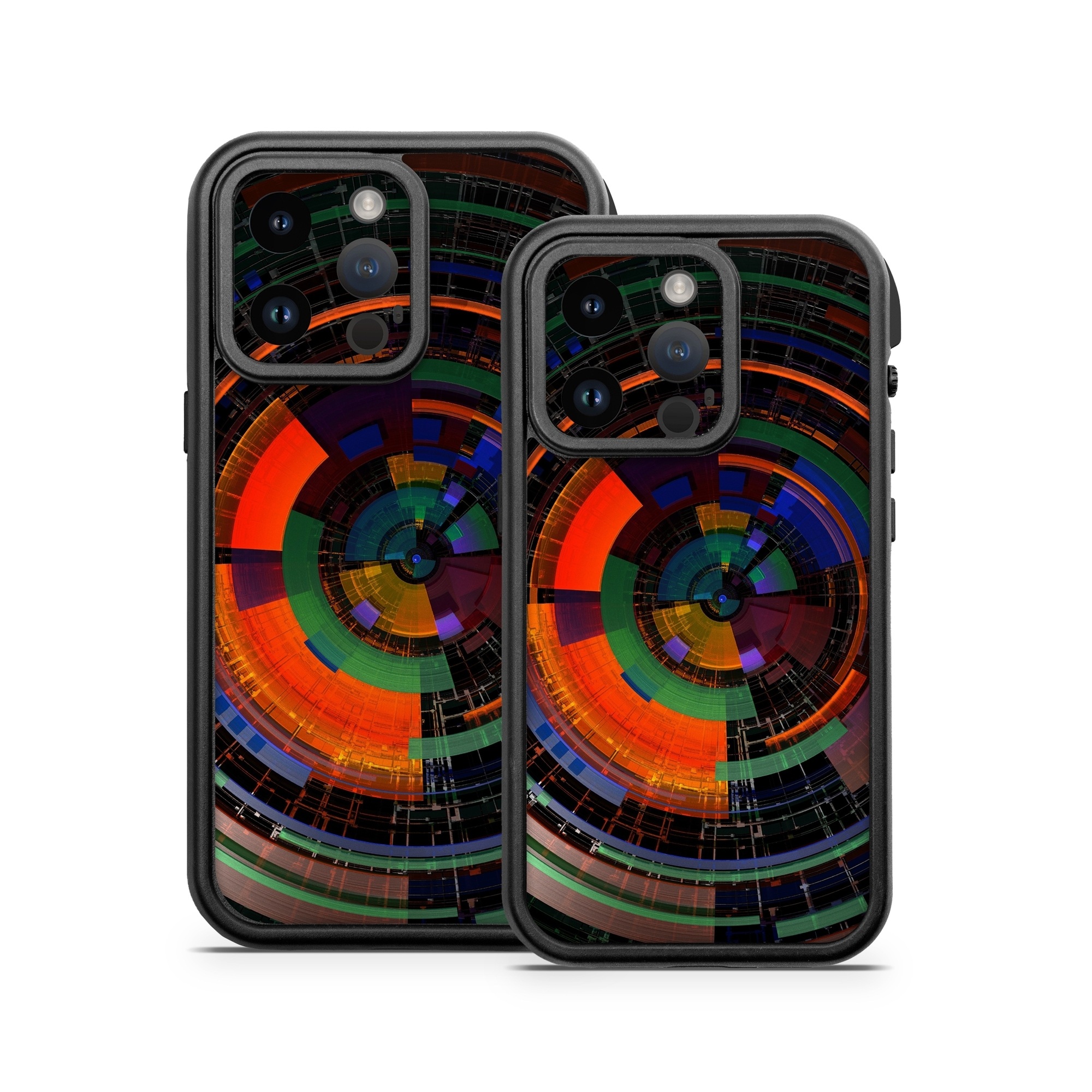 OtterBox Fre iPhone 14 Series Case Skin design of Colorfulness, Pattern, Circle, Design, Architecture, Symmetry, Art, Spiral, Psychedelic art, with black, red, blue, green, orange, brown colors