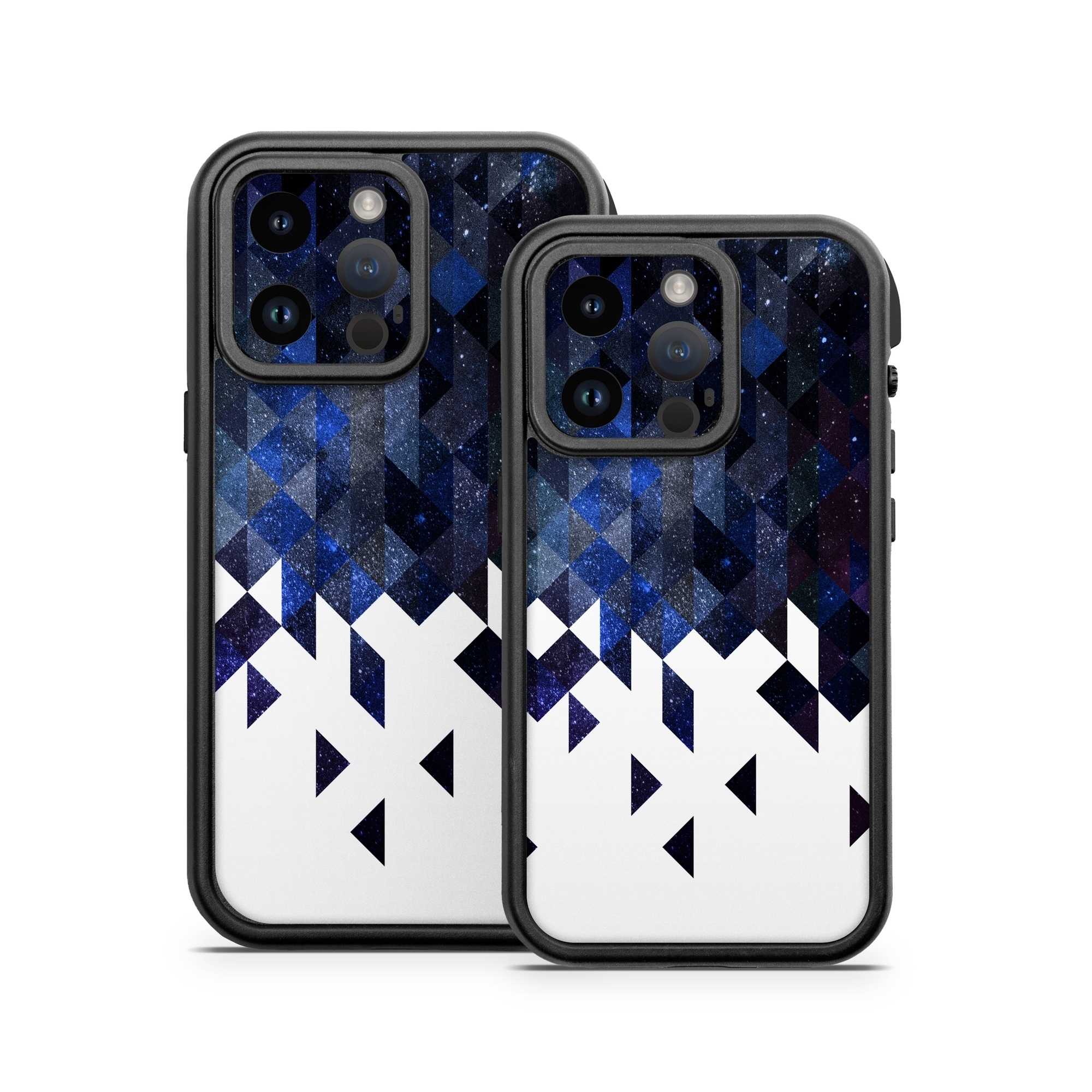 OtterBox Fre iPhone 14 Series Case Skin design of Text, Pattern, Graphic design, Font, Purple, Design, Line, Triangle, Logo, Graphics, with black, blue, white colors