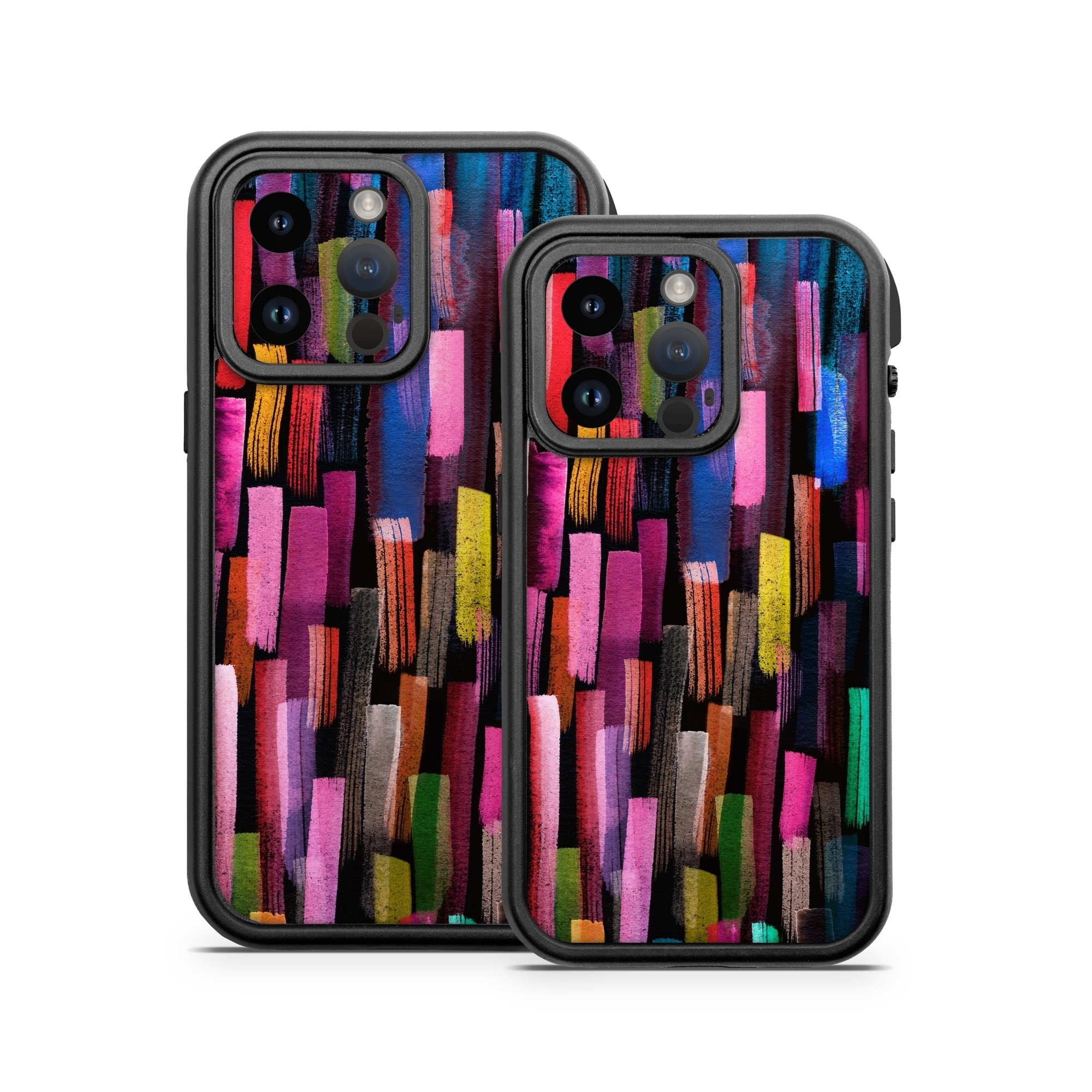 OtterBox Fre iPhone 14 Series Case Skin design of Colorfulness, Textile, Art, Wood, Line, Material property, Font, Pattern, Tints and shades, Magenta, with black, blue, green, red, pink, yellow, orange, white, gray colors