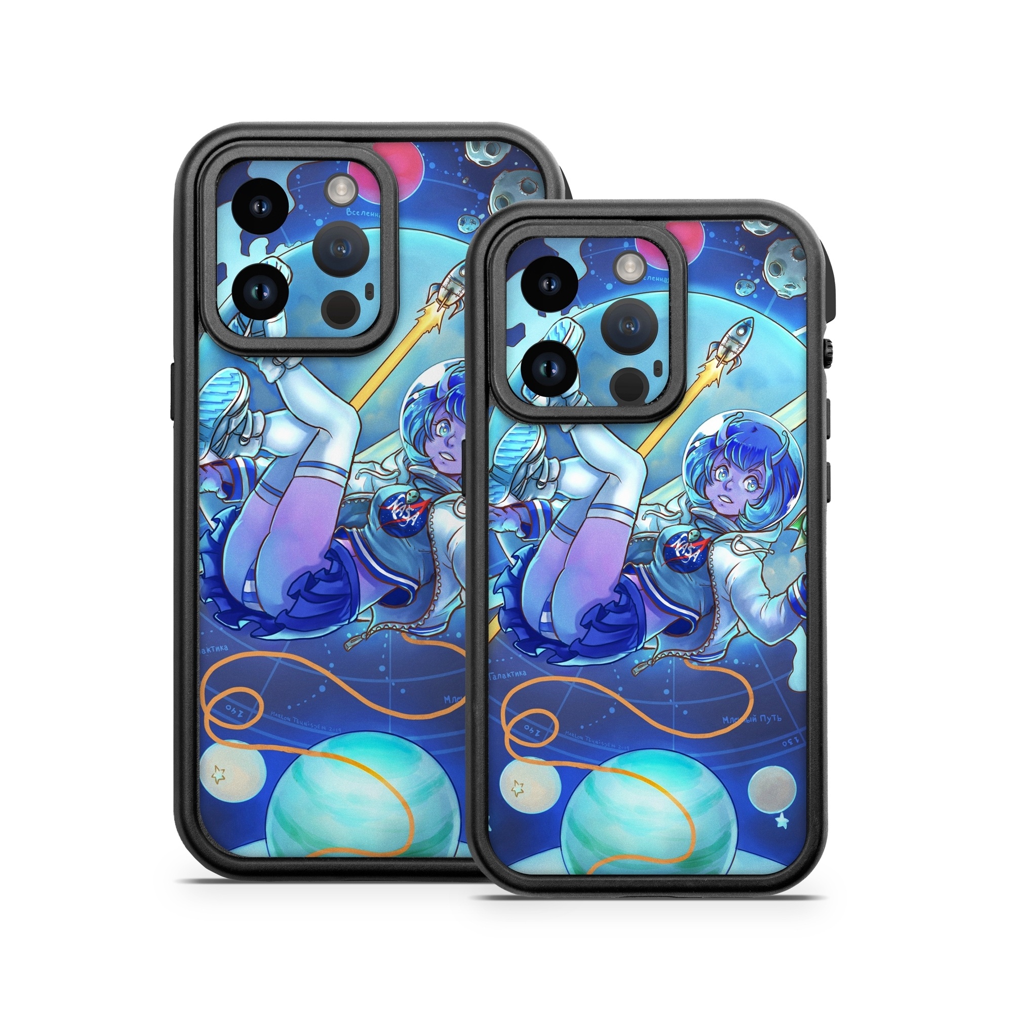 OtterBox Fre iPhone 14 Series Case Skin design of Cartoon, Illustration, Graphic design, Games, Space, Design, Anime, Art, Graphics, Fictional character, with blue, white, yellow, purple, green, red, orange, black colors