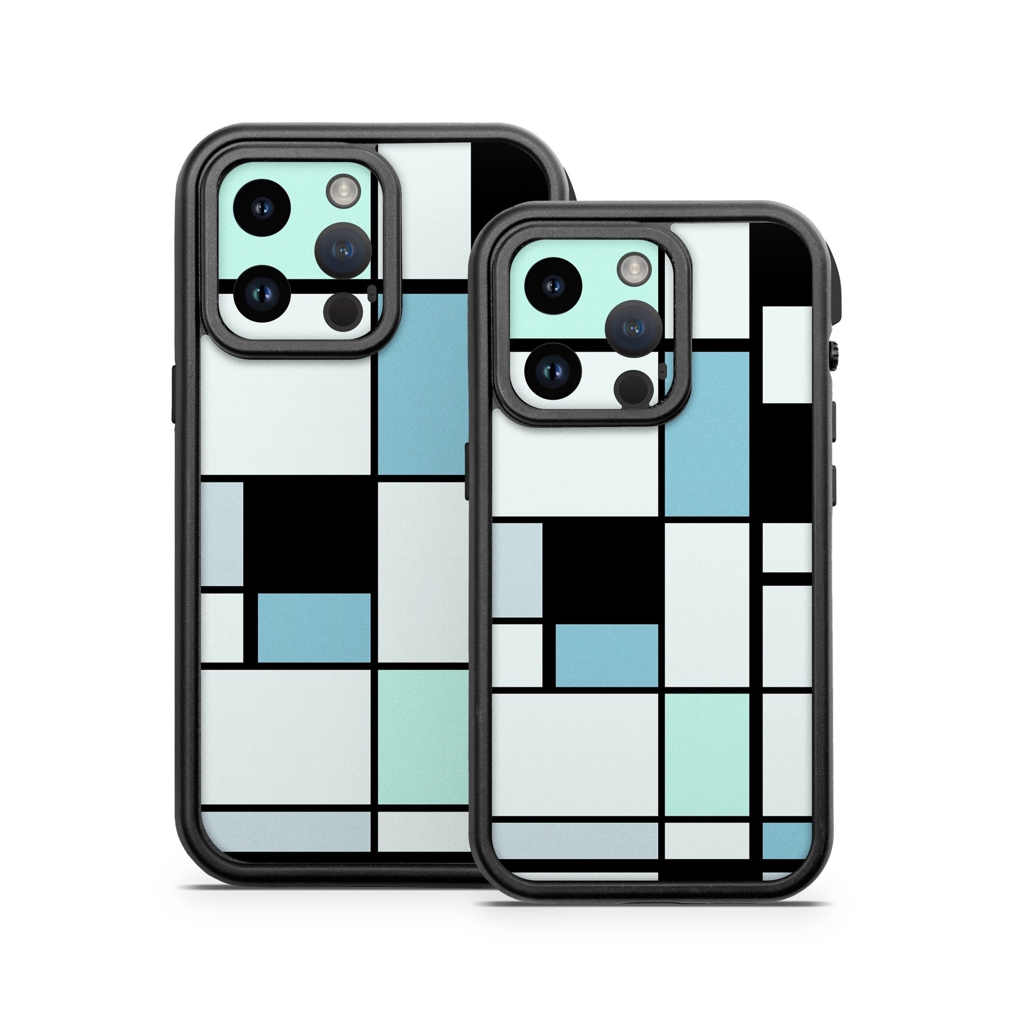 OtterBox Fre iPhone 14 Series Case Skin design of Blue, Line, Turquoise, Pattern, Rectangle, Design, Parallel, Square, Symmetry, Tints and shades, with black, blue, green colors