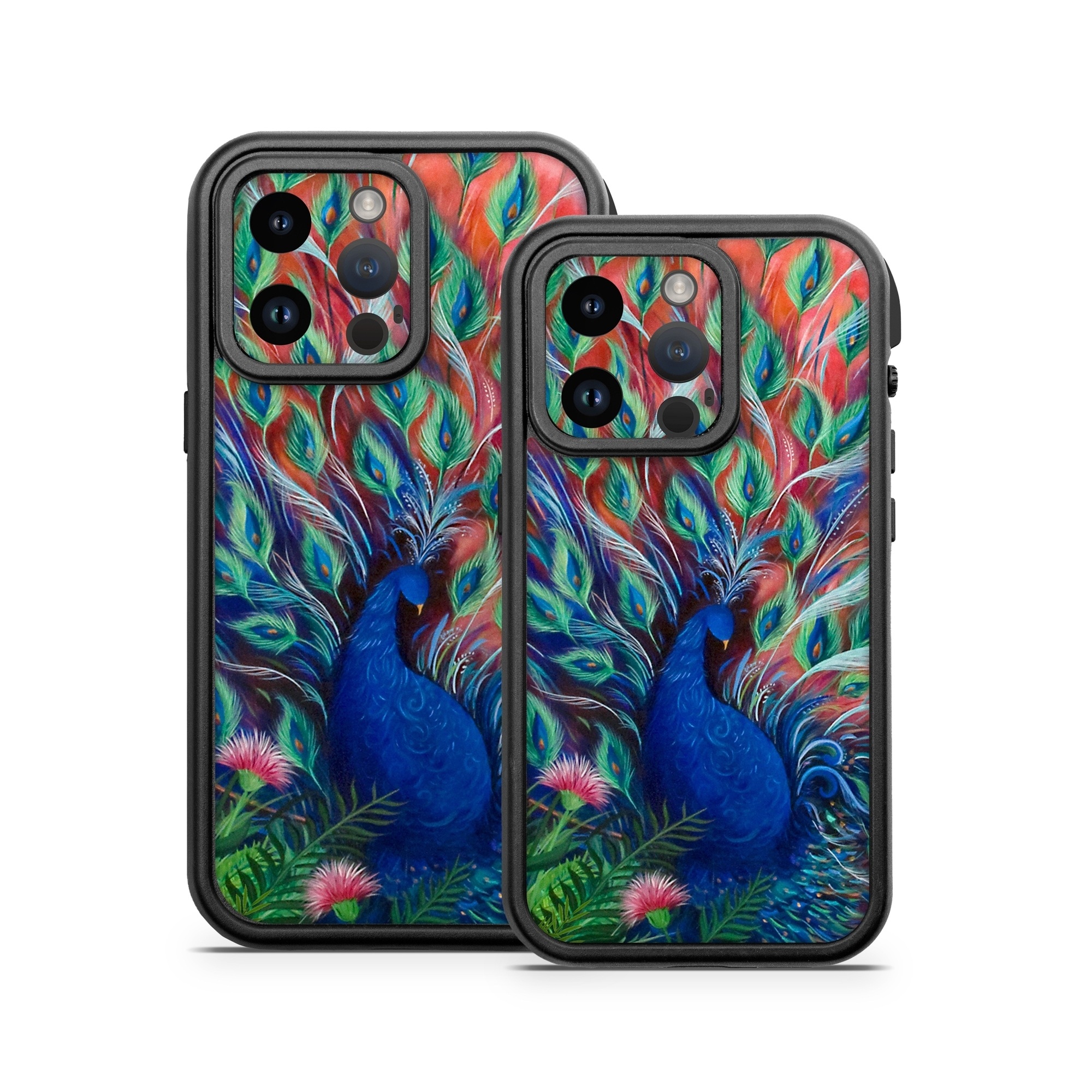 OtterBox Fre iPhone 14 Series Case Skin design of Painting, Acrylic paint, Bird, Child art, Art, Galliformes, Peafowl, Visual arts, Watercolor paint, Plant, with black, red, gray, blue, green colors