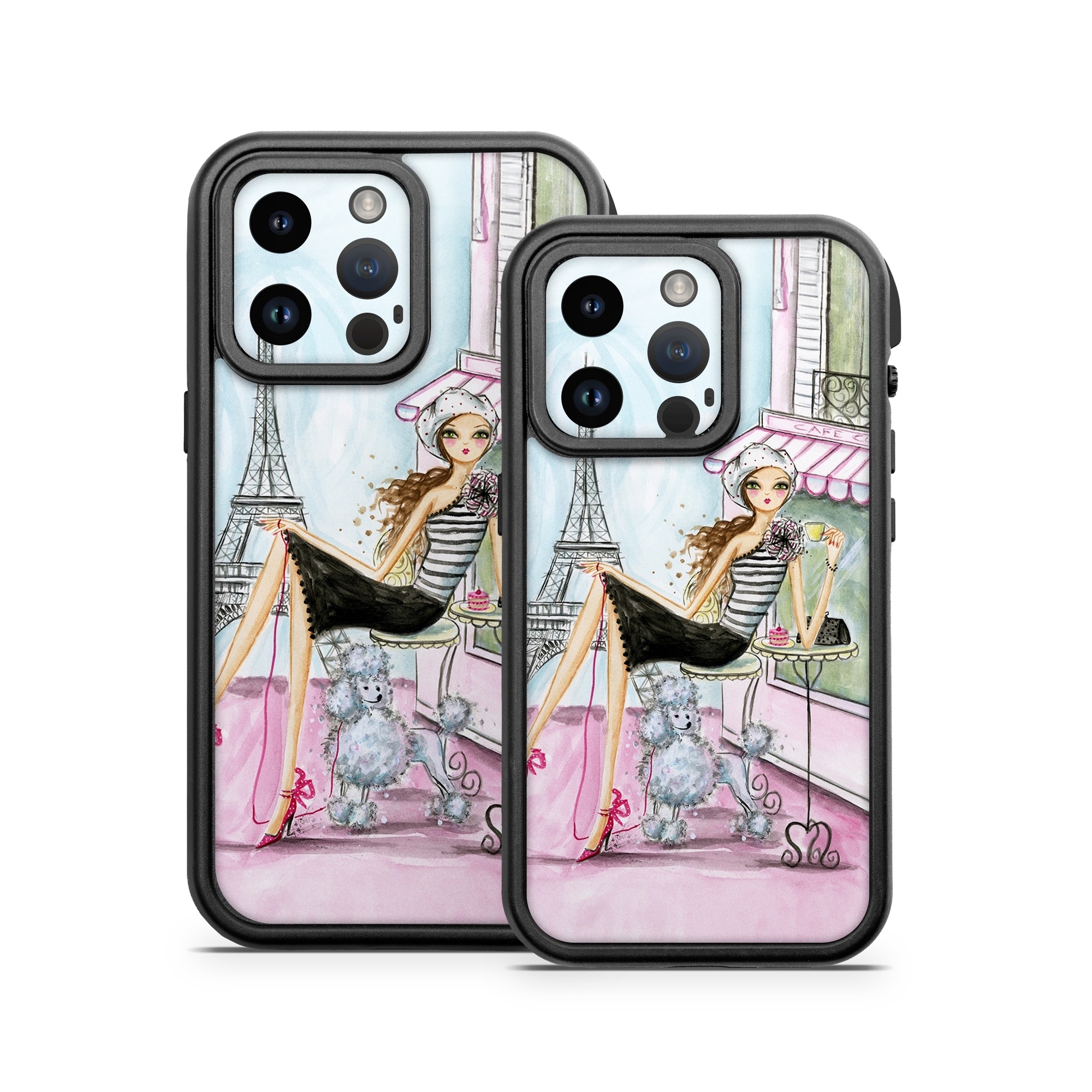 OtterBox Fre iPhone 14 Series Case Skin design of Pink, Illustration, Sitting, Konghou, Watercolor paint, Fashion illustration, Art, Drawing, Style, with gray, purple, blue, black, pink colors