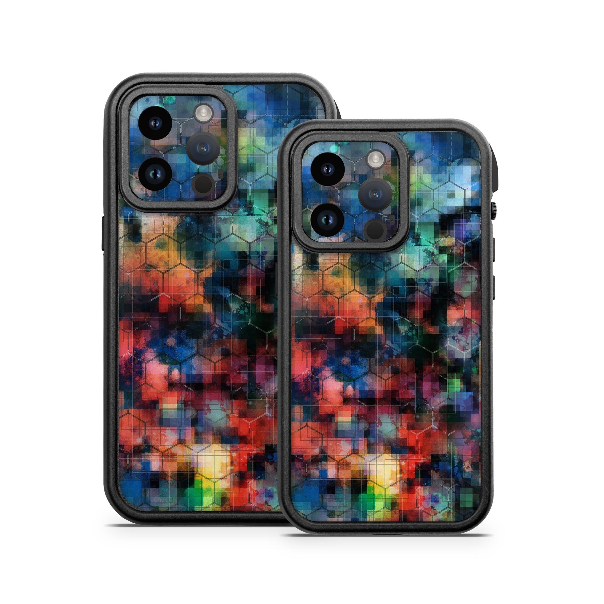 OtterBox Fre iPhone 14 Series Case Skin design of Blue, Colorfulness, Pattern, Psychedelic art, Art, Sky, Design, Textile, Dye, Modern art, with black, blue, red, gray, green colors