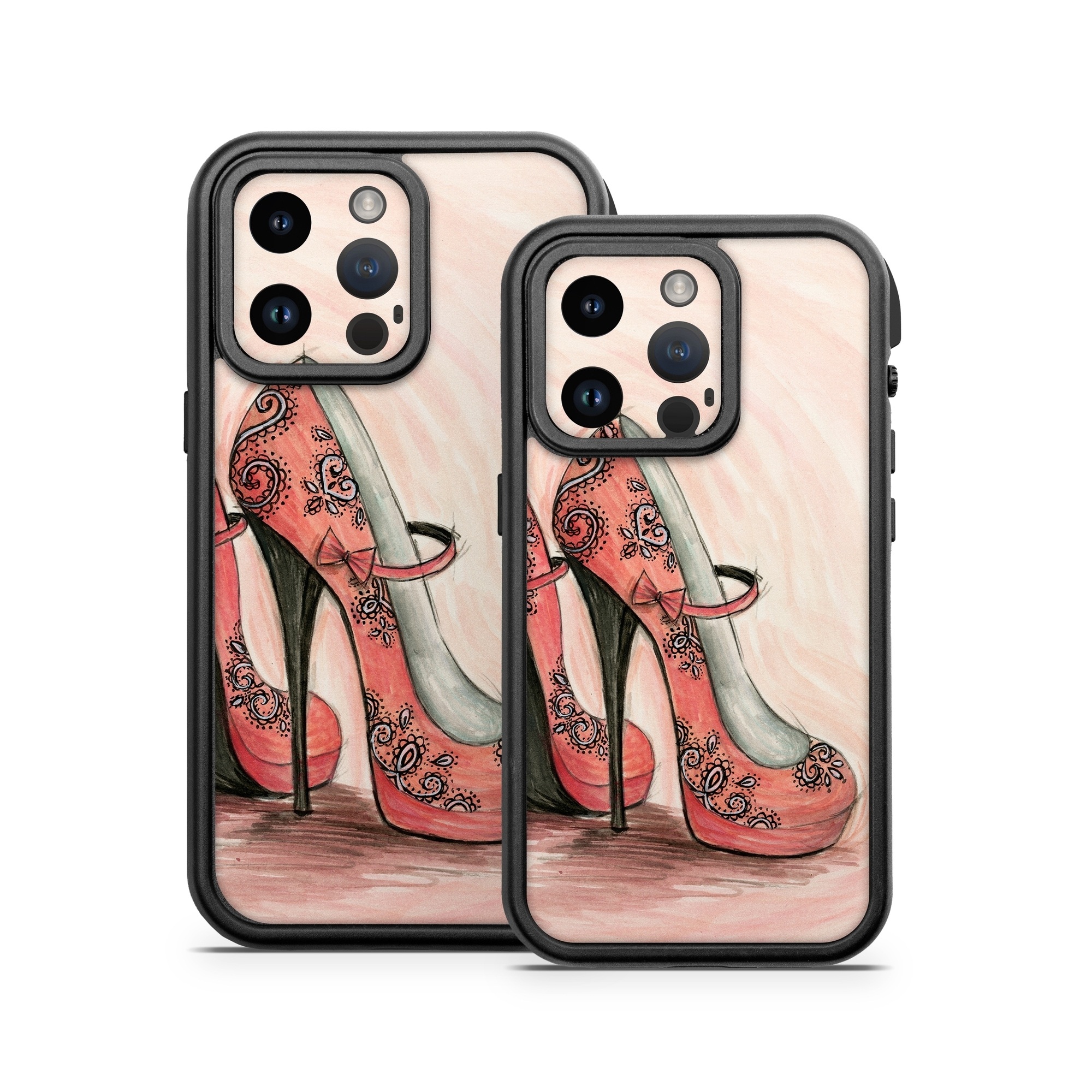 OtterBox Fre iPhone 14 Series Case Skin design of Footwear, High heels, Shoe, Pink, Court shoe, Illustration, Leg, Basic pump, Peach, Painting, with pink, gray, red, white, black, green colors