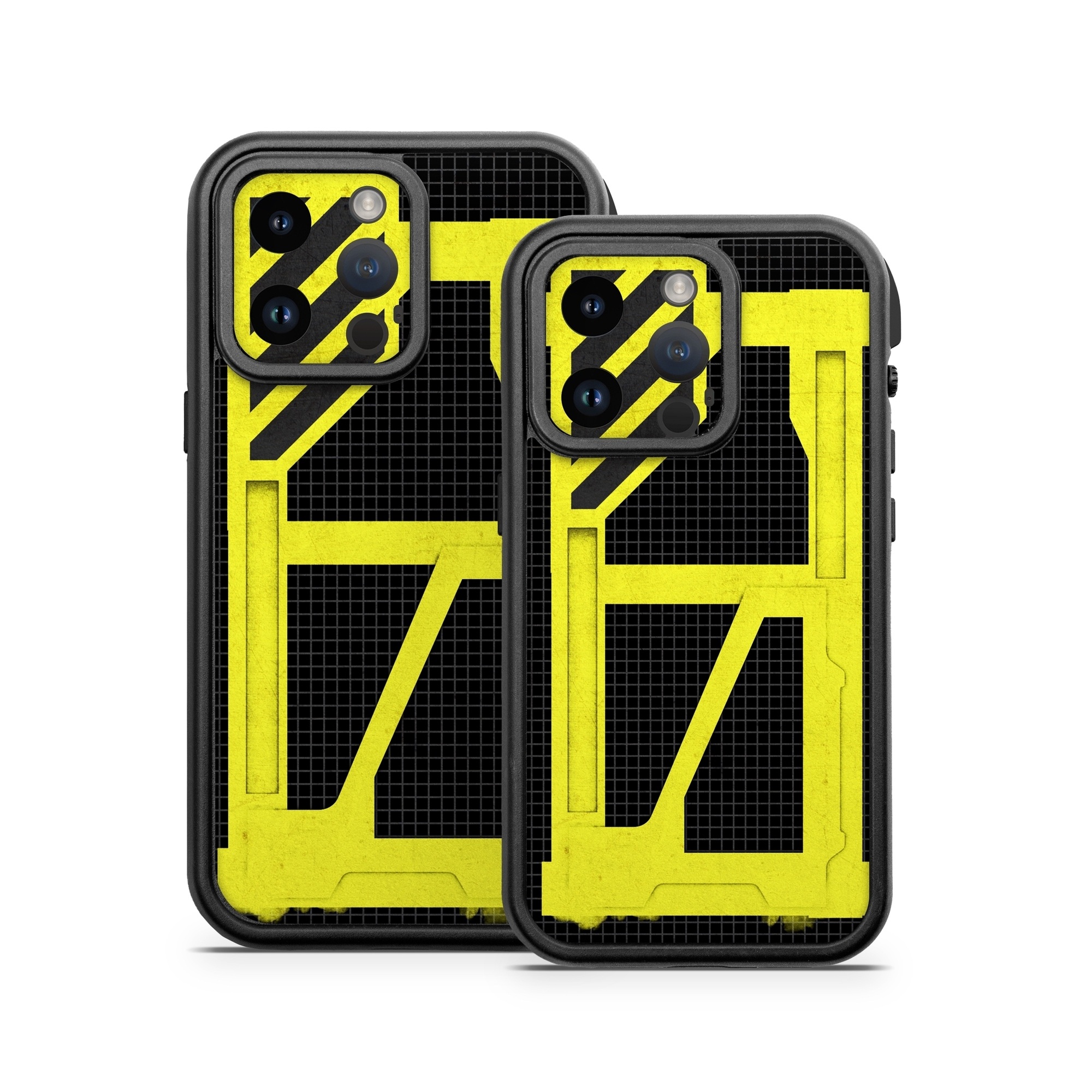 OtterBox Fre iPhone 14 Series Case Skin design of Yellow, Green, Font, Pattern, Graphic design, with black, yellow, gray, blue, green colors