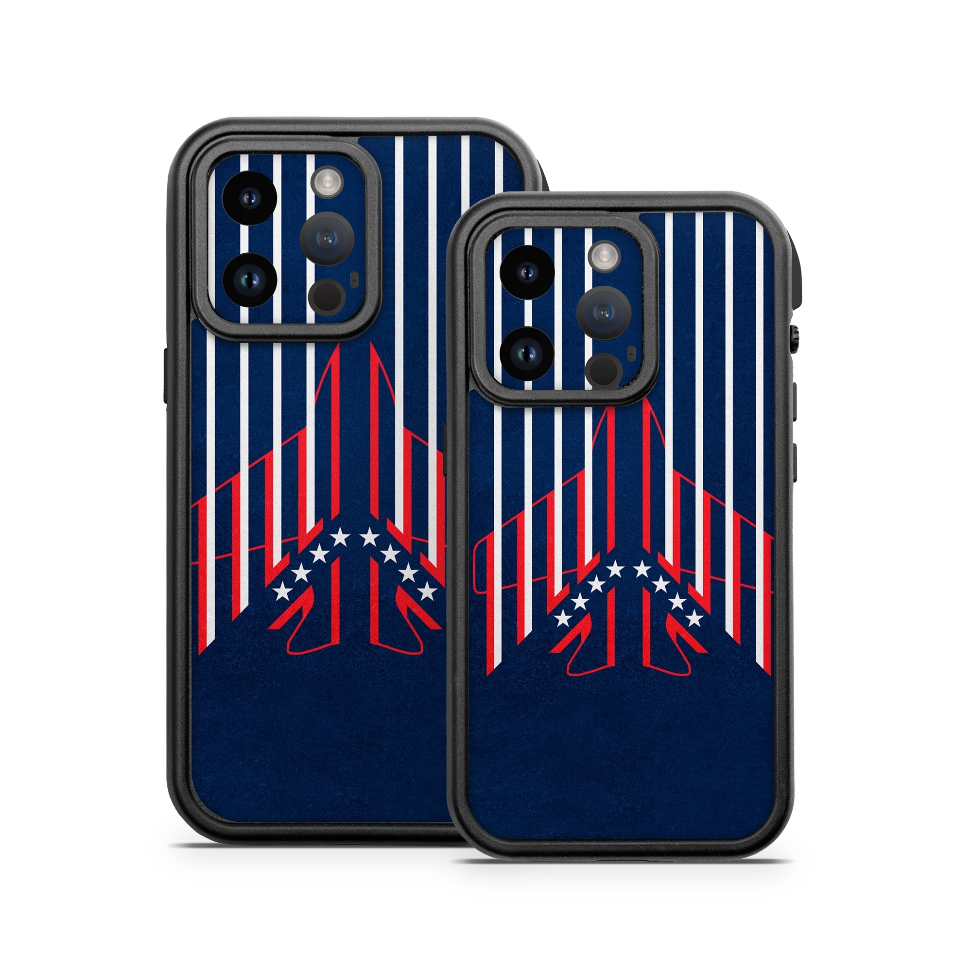 OtterBox Fre iPhone 14 Series Case Skin design of Sleeve, Font, Motor vehicle, T-shirt, Emblem, Poster, Electric blue, Symmetry, Symbol, Pattern, with blue, red, white colors
