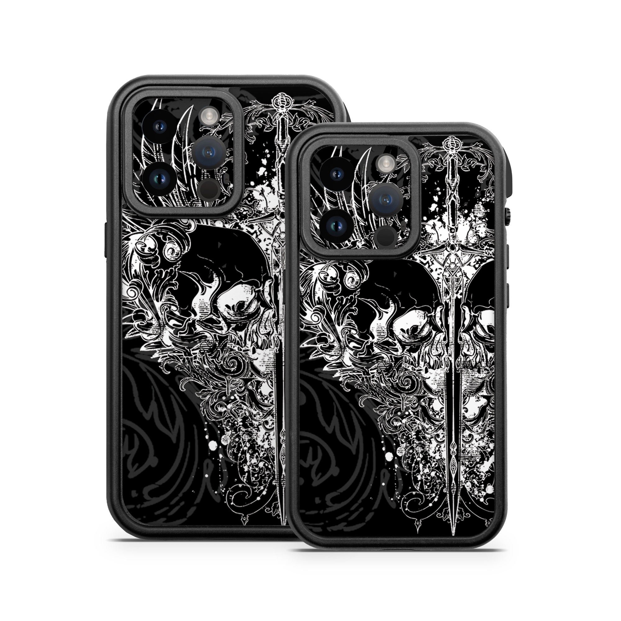 OtterBox Fre iPhone 14 Series Case Skin design of Illustration, Art, Design, Monochrome, Graphic design, Pattern, Fictional character, Skull, Black-and-white, Graphics, with black, gray colors