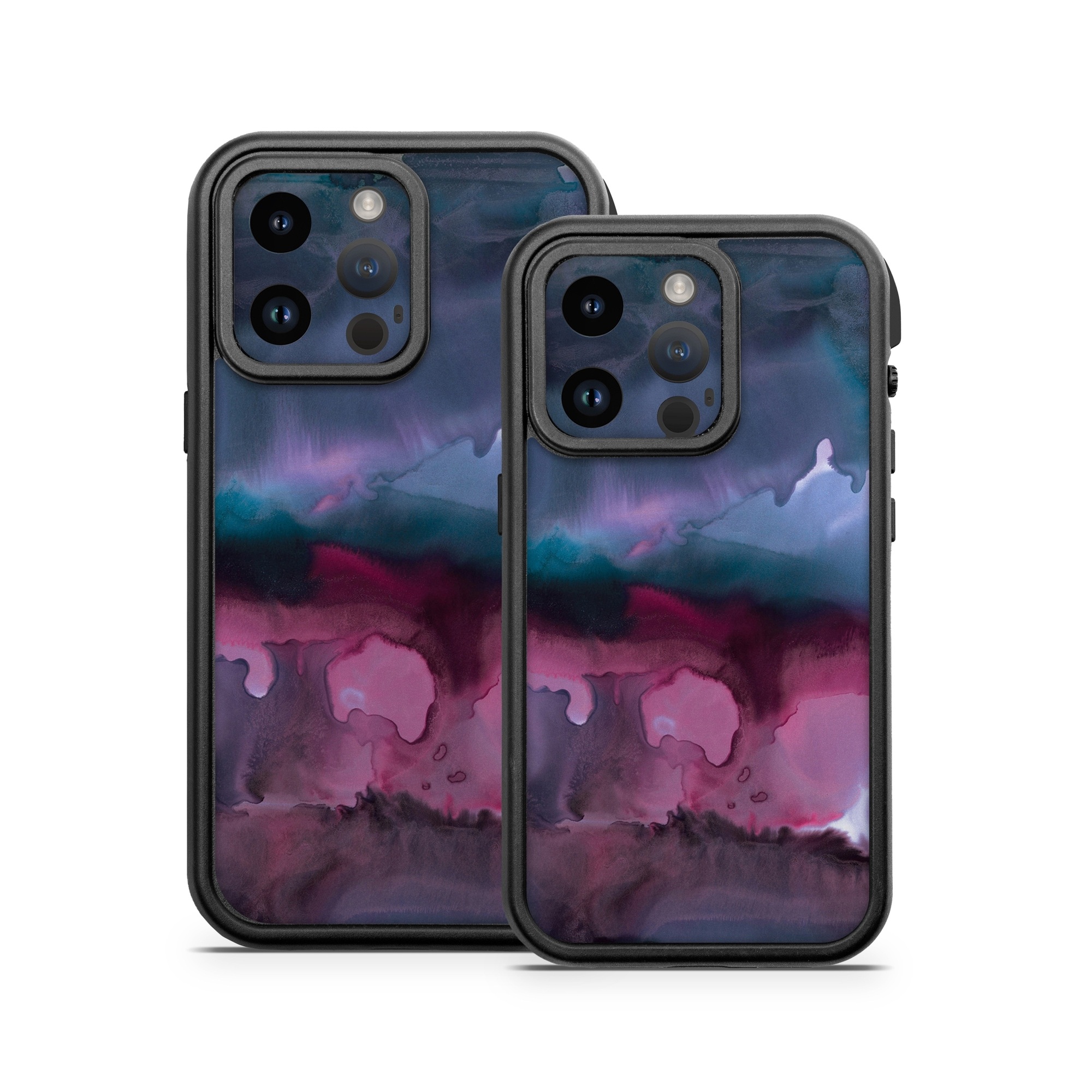 OtterBox Fre iPhone 14 Series Case Skin design of Watercolor paint, Purple, Painting, Ice, Magenta, Sky, Art, Cloud, Paint, Modern art, with black, white, purple, blue, red colors