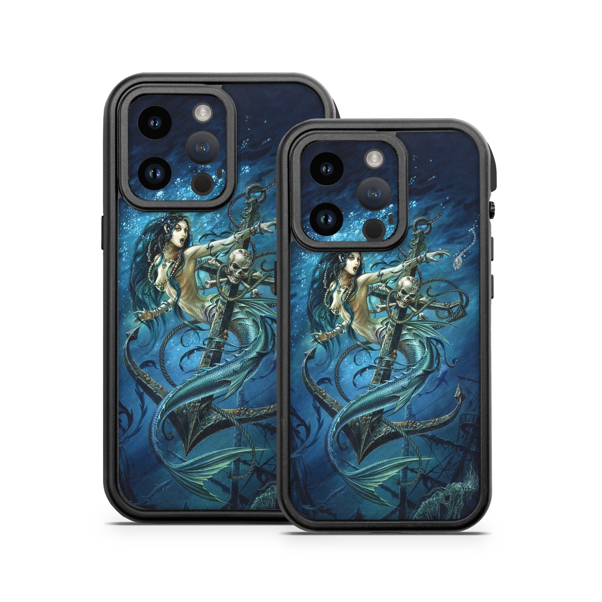 OtterBox Fre iPhone 14 Series Case Skin design of Mermaid, Cg artwork, Illustration, Fictional character, Art, Mythology, Mythical creature, Graphic design, with blue, green, white, black colors
